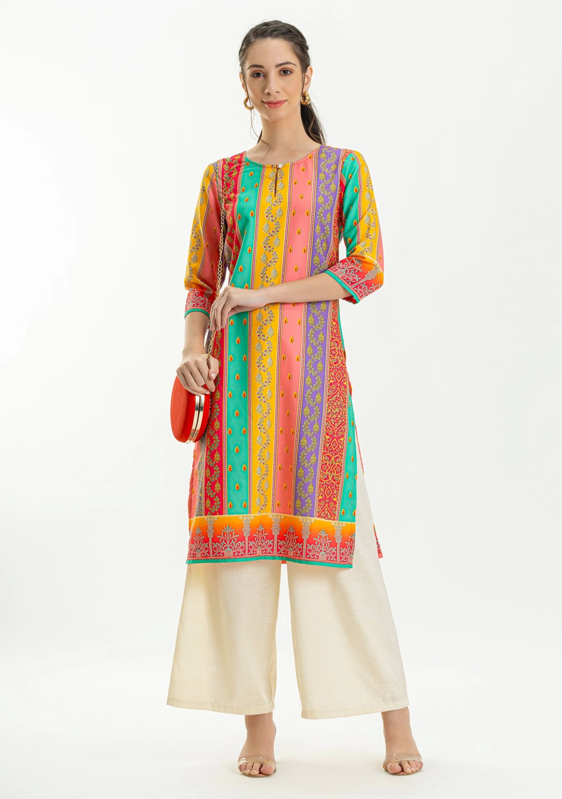 Multi-Coloured Printed Rayon Straight Kurta