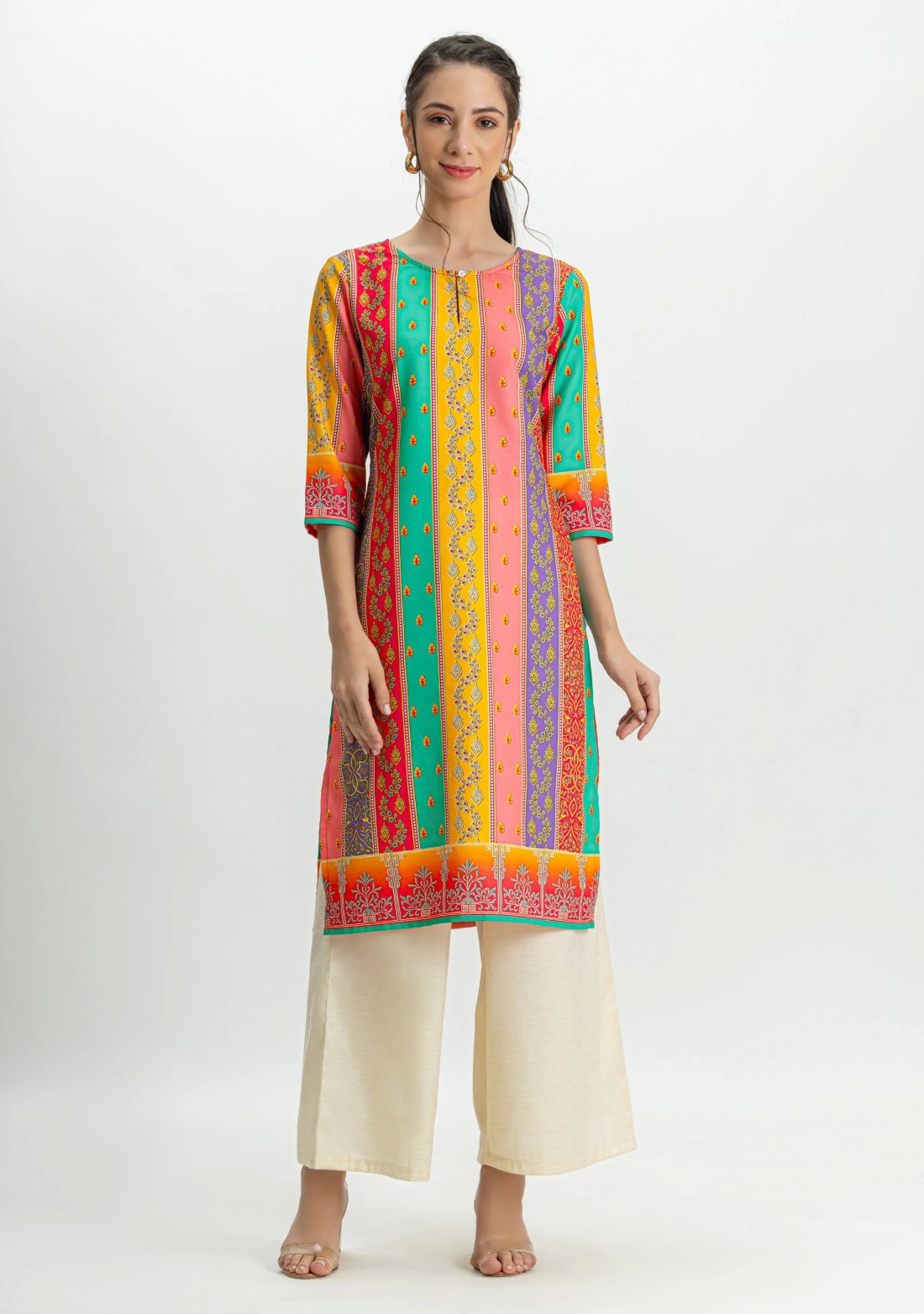 Multi-Coloured Printed Rayon Straight Kurta