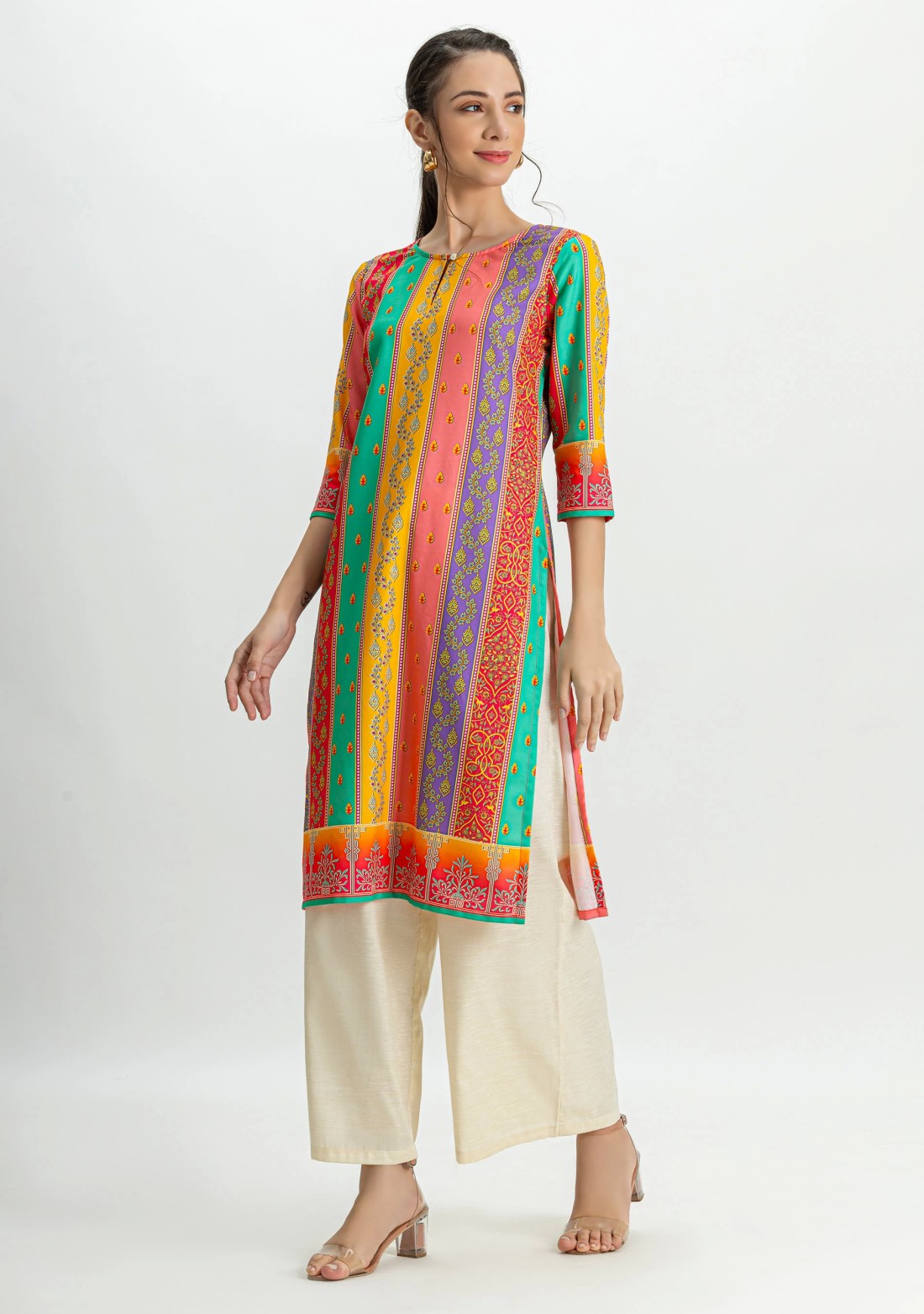 Multi-Coloured Printed Rayon Straight Kurta