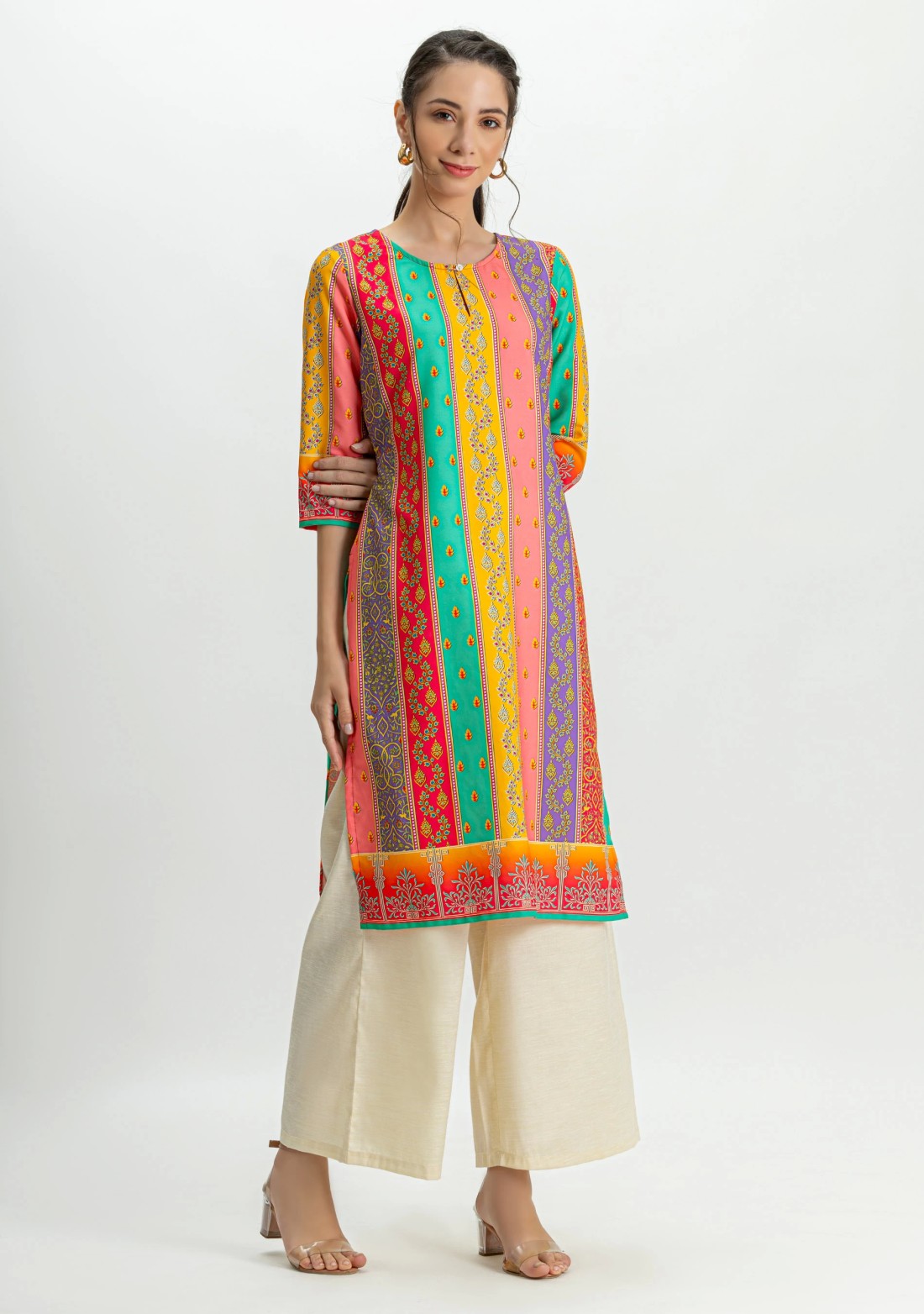 Multi-Coloured Printed Rayon Straight Kurta