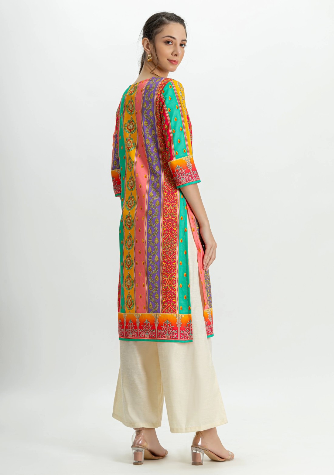 Multi-Coloured Printed Rayon Straight Kurta