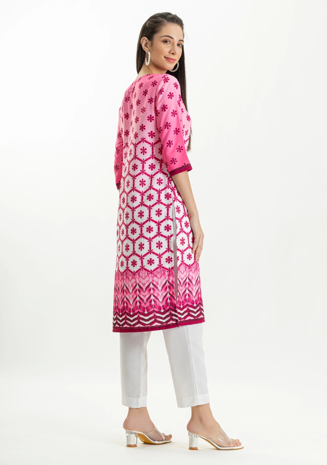 Pink Tie and Dye Print Rayon Straight Kurta