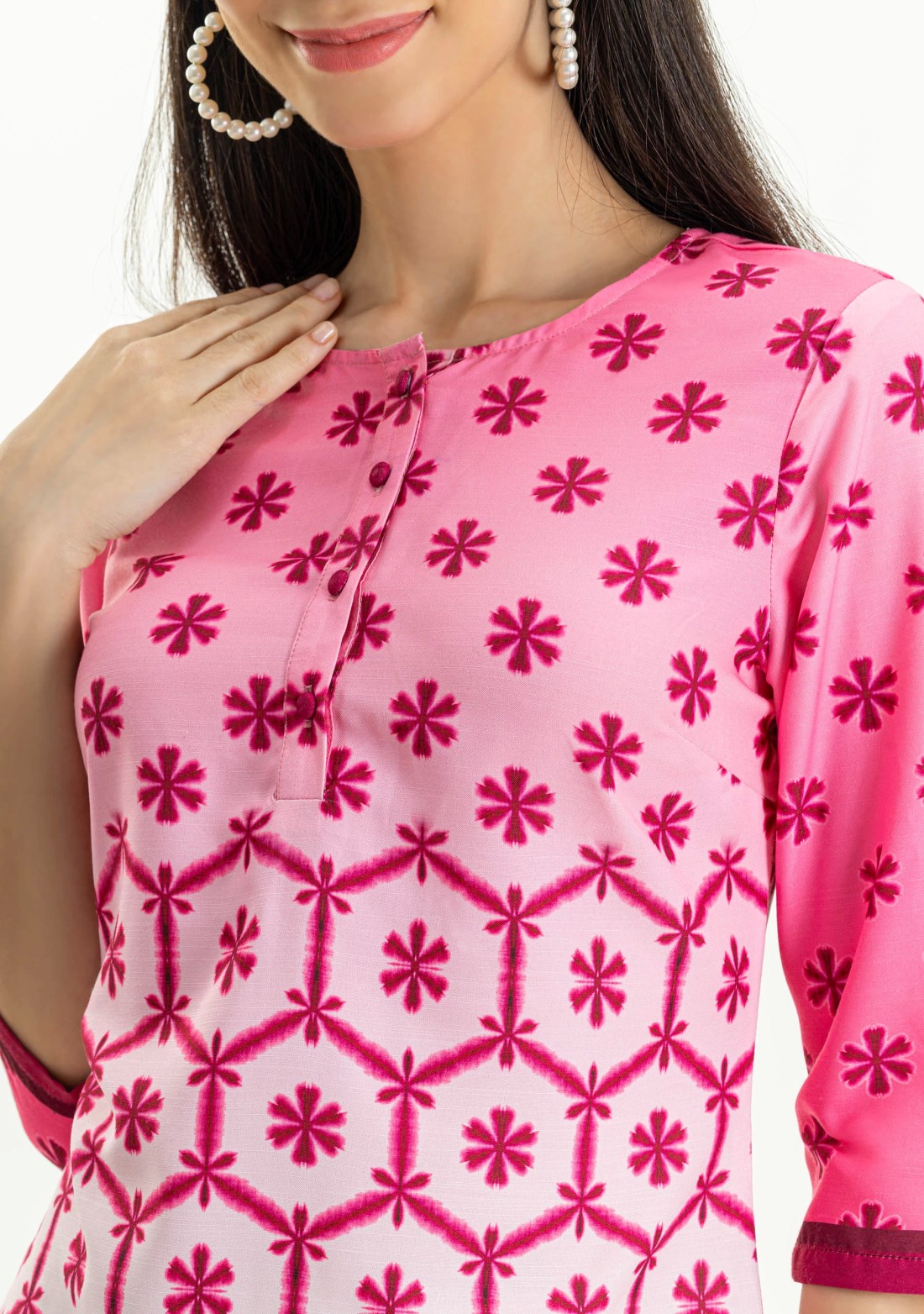 Pink Tie and Dye Print Rayon Straight Kurta