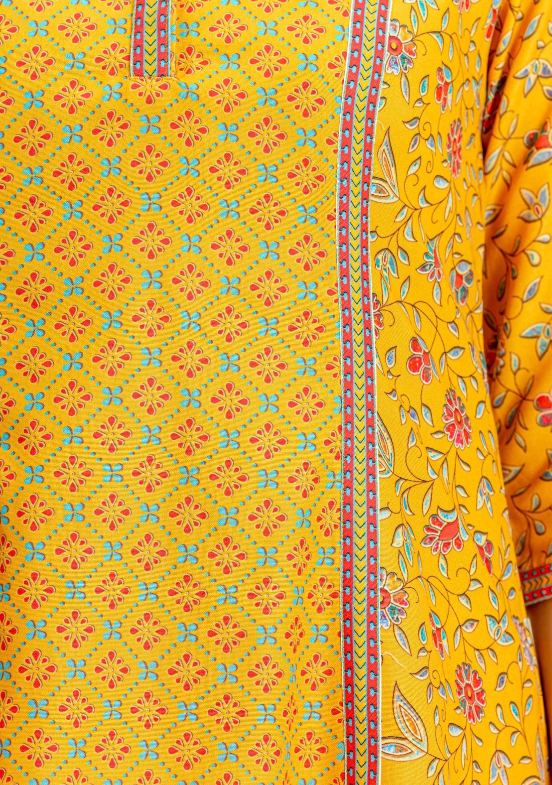 Yellow Ethnic Print Rayon Asymmetrical A-Line Kurta