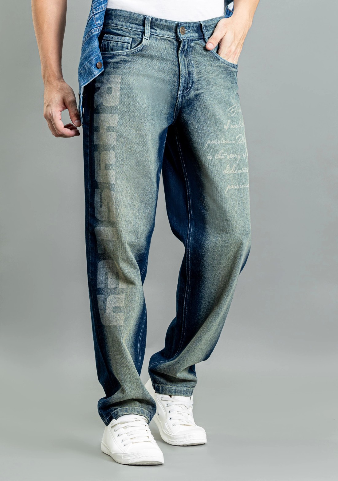 Rhysley Ash Grey Relaxed Straight Fit Men's Jeans