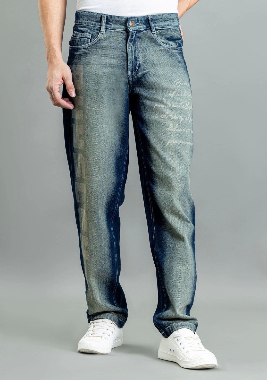 Rhysley Ash Grey Relaxed Straight Fit Men's Jeans