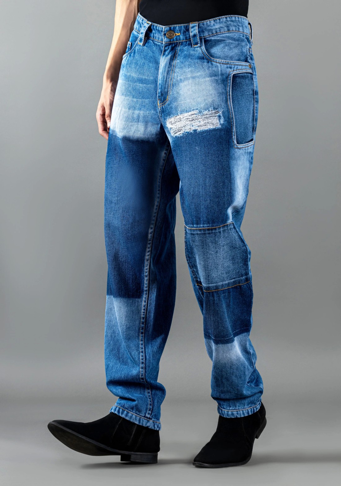 Blue Relaxed Straight Fit Men's Fashion Jeans