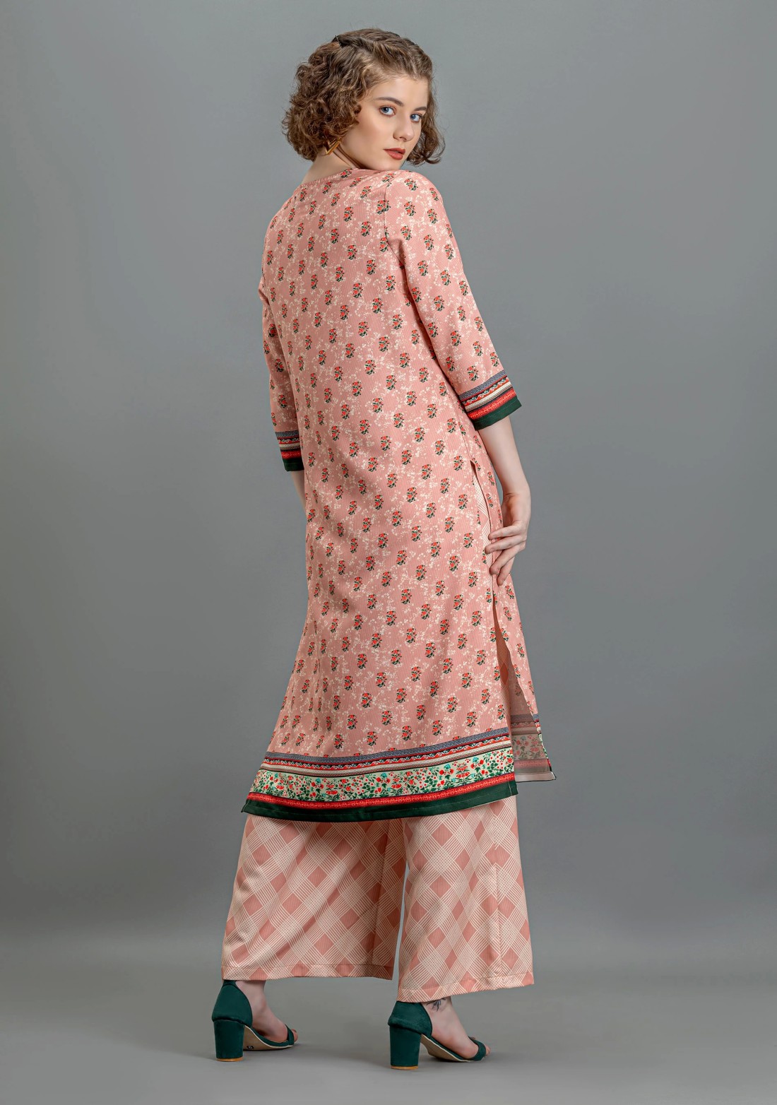 Soft Beige Ethnic Print Rayon Straight Kurti with Pants and Dupatta Set