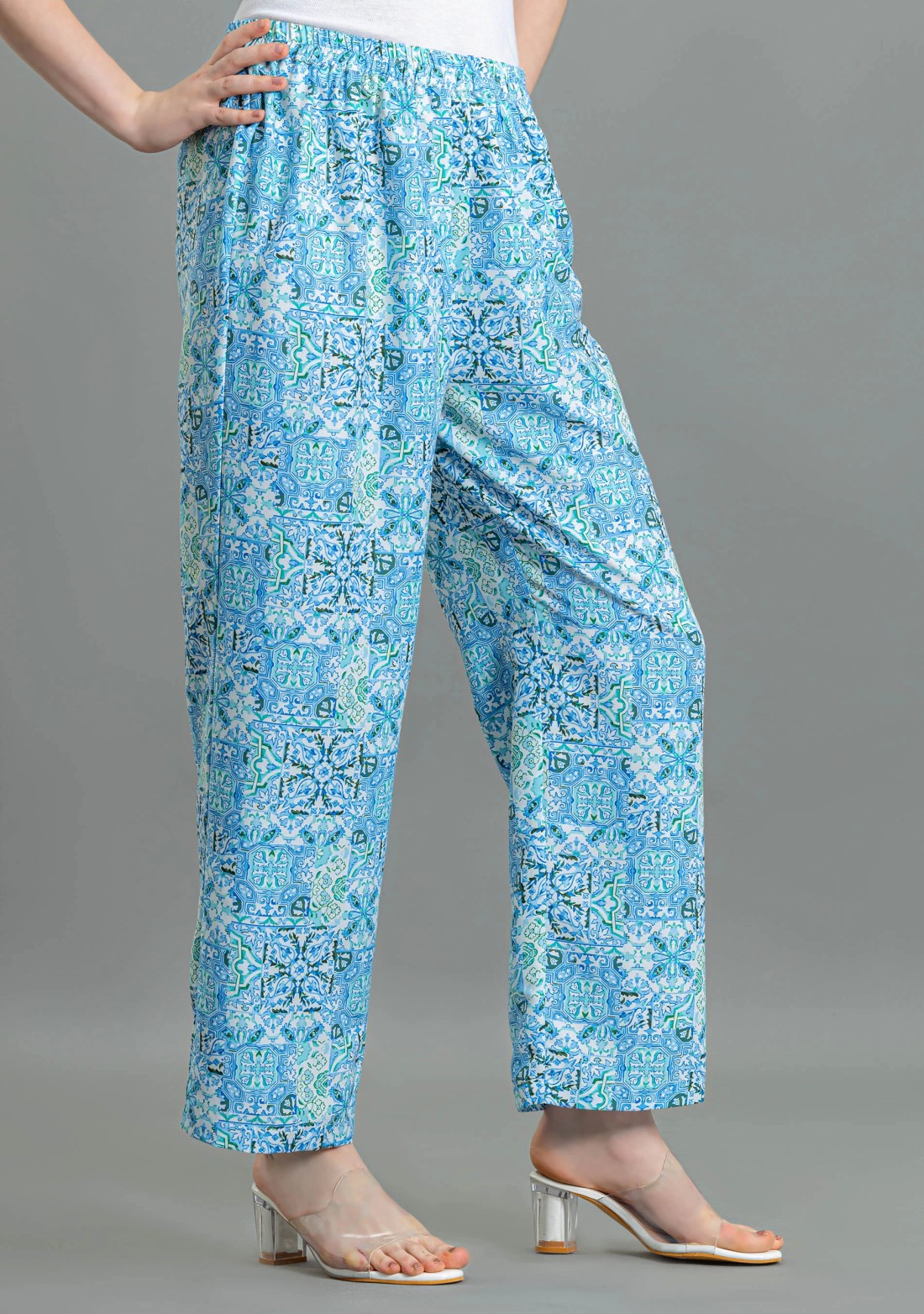 Blue Ethnic Print Rayon Palazzo Pants