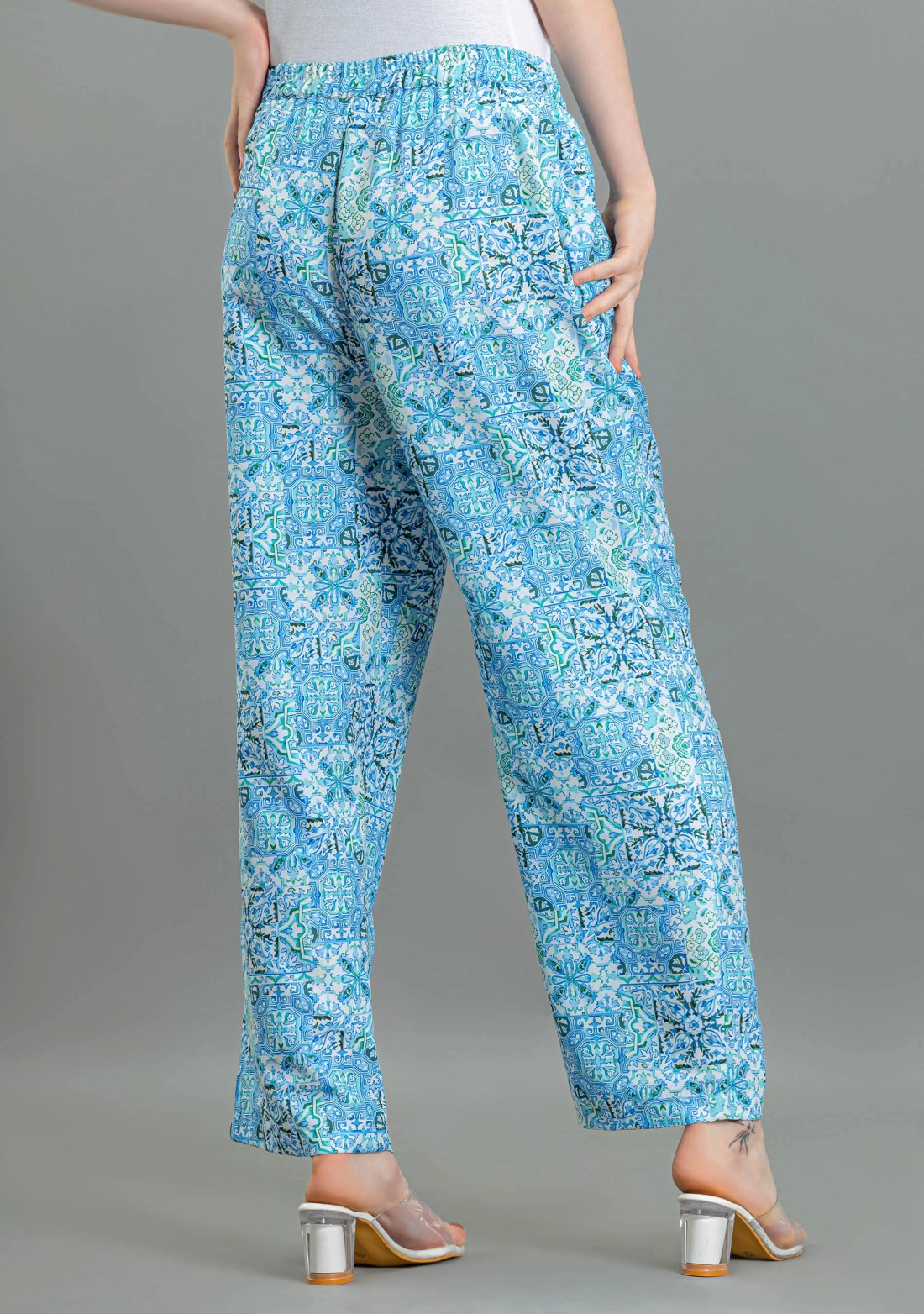 Blue Ethnic Print Rayon Palazzo Pants