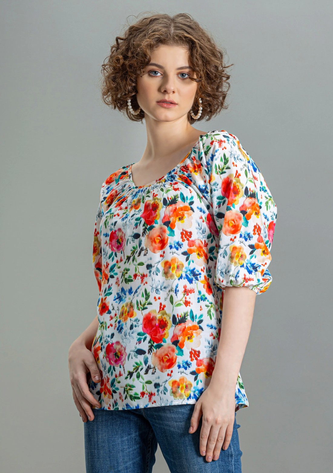 Multi Colour Floral Print Rayon A-Line Top