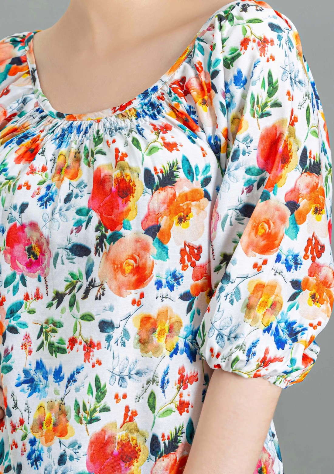 Multi Colour Floral Print Rayon A-Line Top