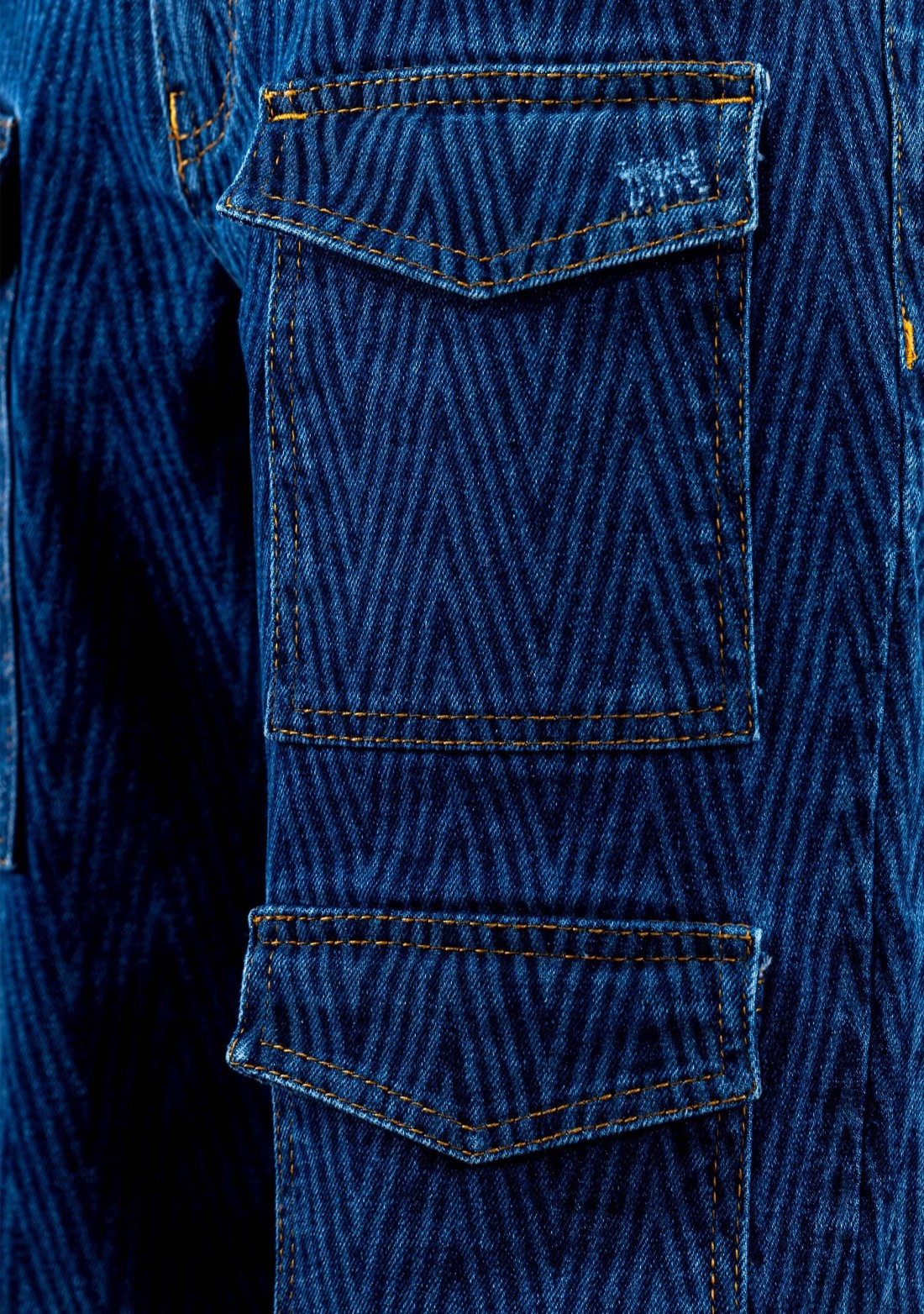 Blue Geometrical Laser Print Multi-Pocket Straight Fit Men's Jeans