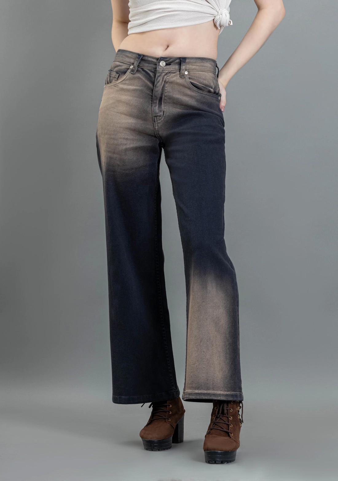 Brown Ombre Effect Wide Leg  Women's Fashion Jeans