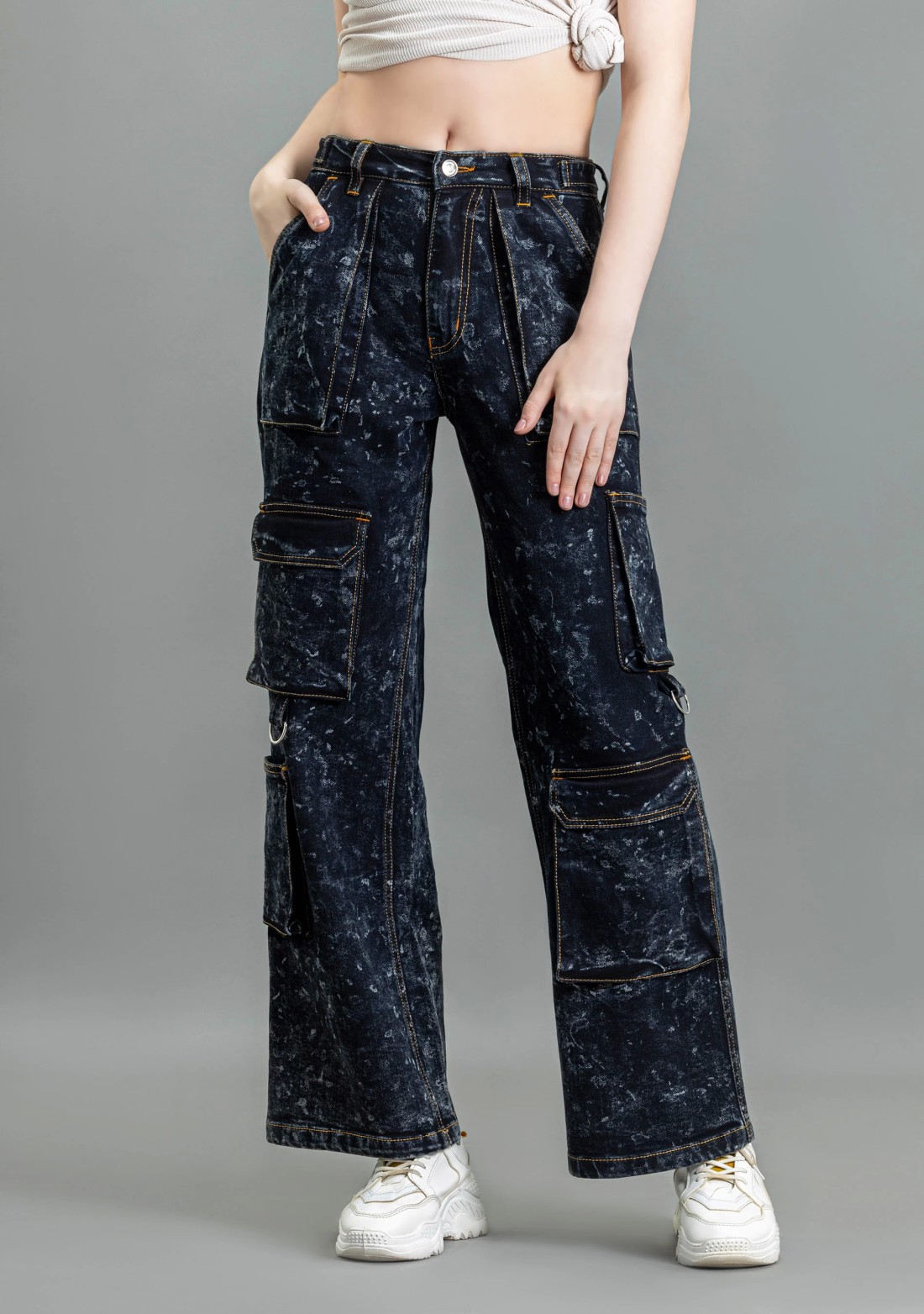 Black Wide Leg Cargo Style Women's Fashion Jeans