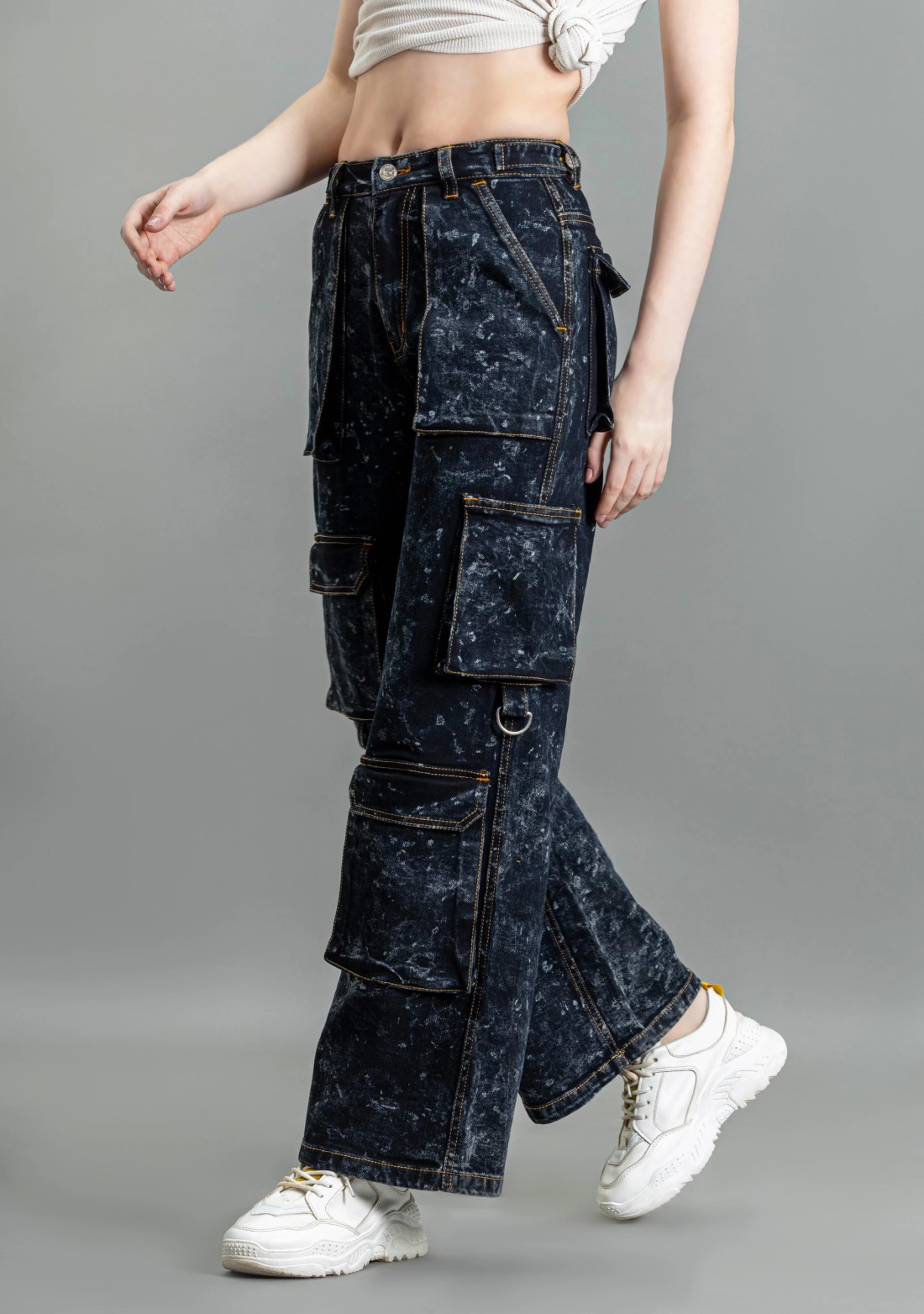 Black Wide Leg Cargo Style Women's Fashion Jeans