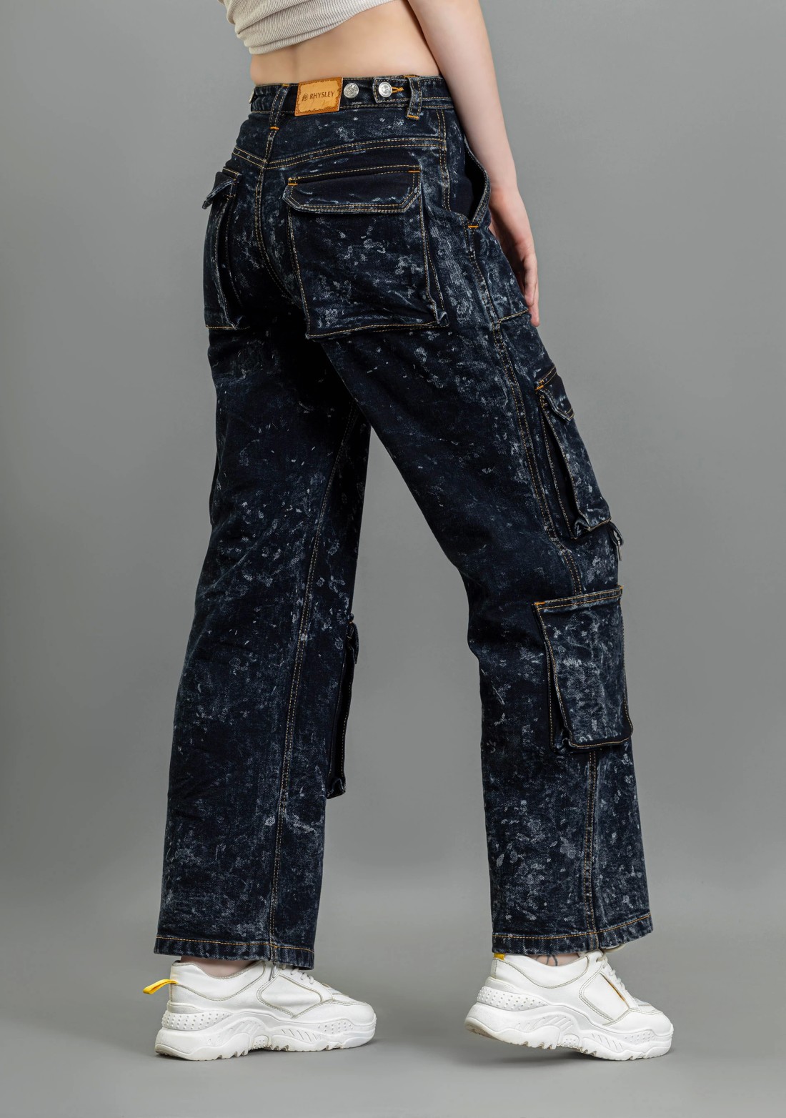 Black Wide Leg Cargo Style Women's Fashion Jeans