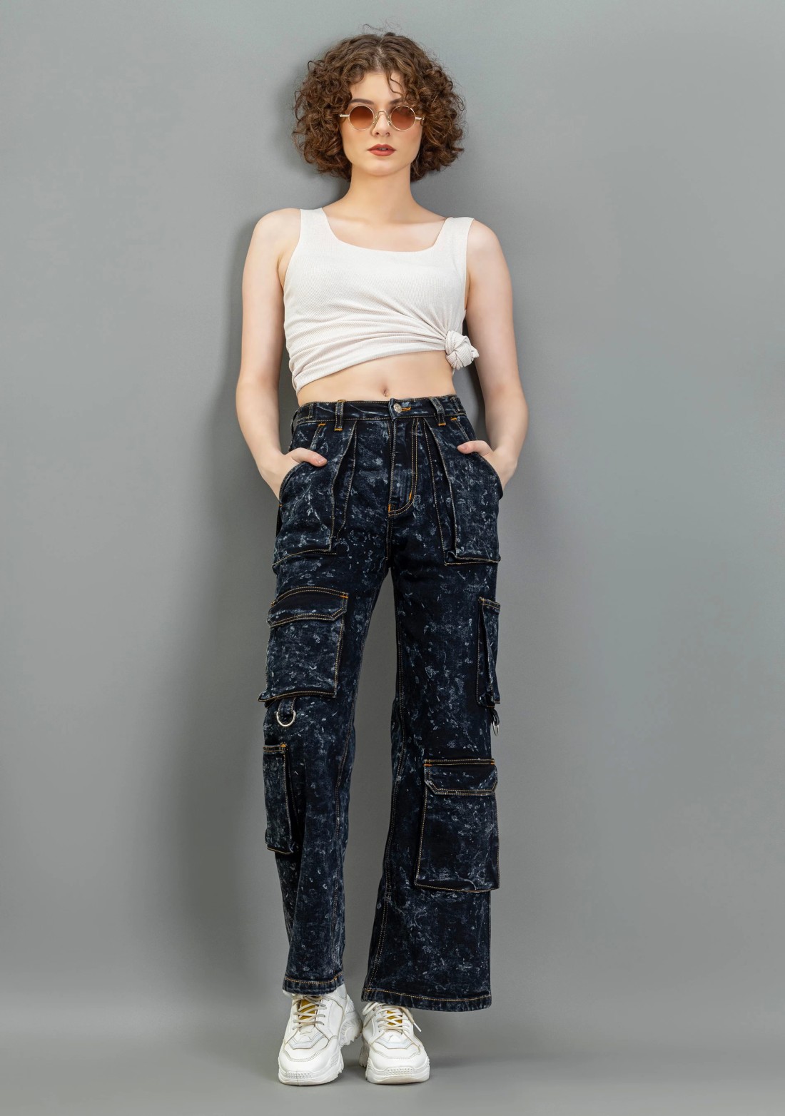 Black Wide Leg Cargo Style Women's Fashion Jeans