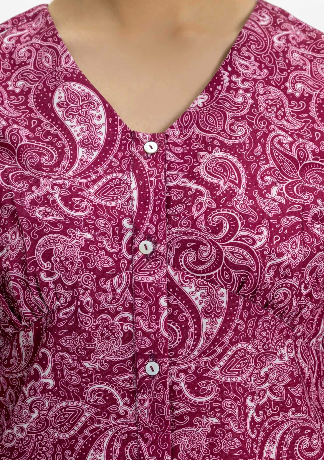 Plum Paisley Print Rayon Button Down Top