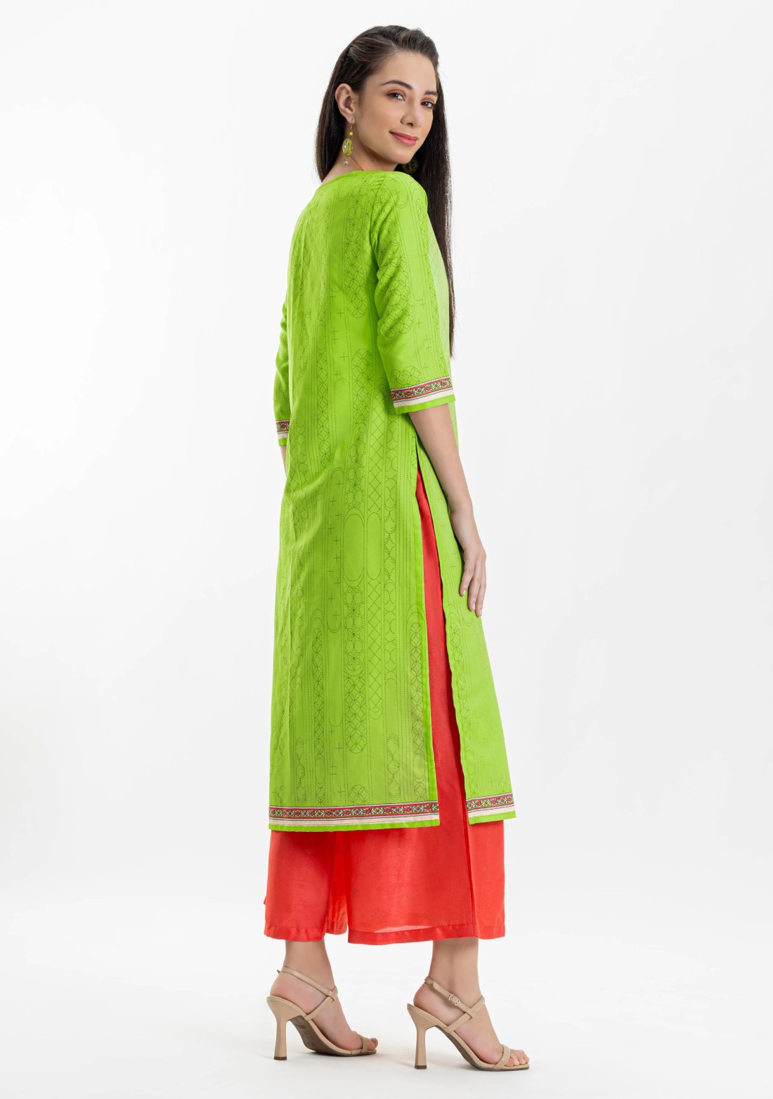 Light Green Ethnic Print Rayon Straight Kurta