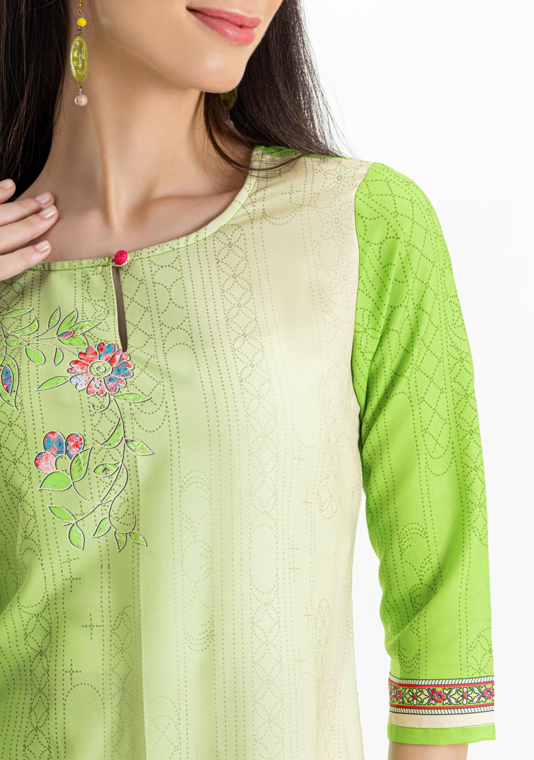 Light Green Ethnic Print Rayon Straight Kurta