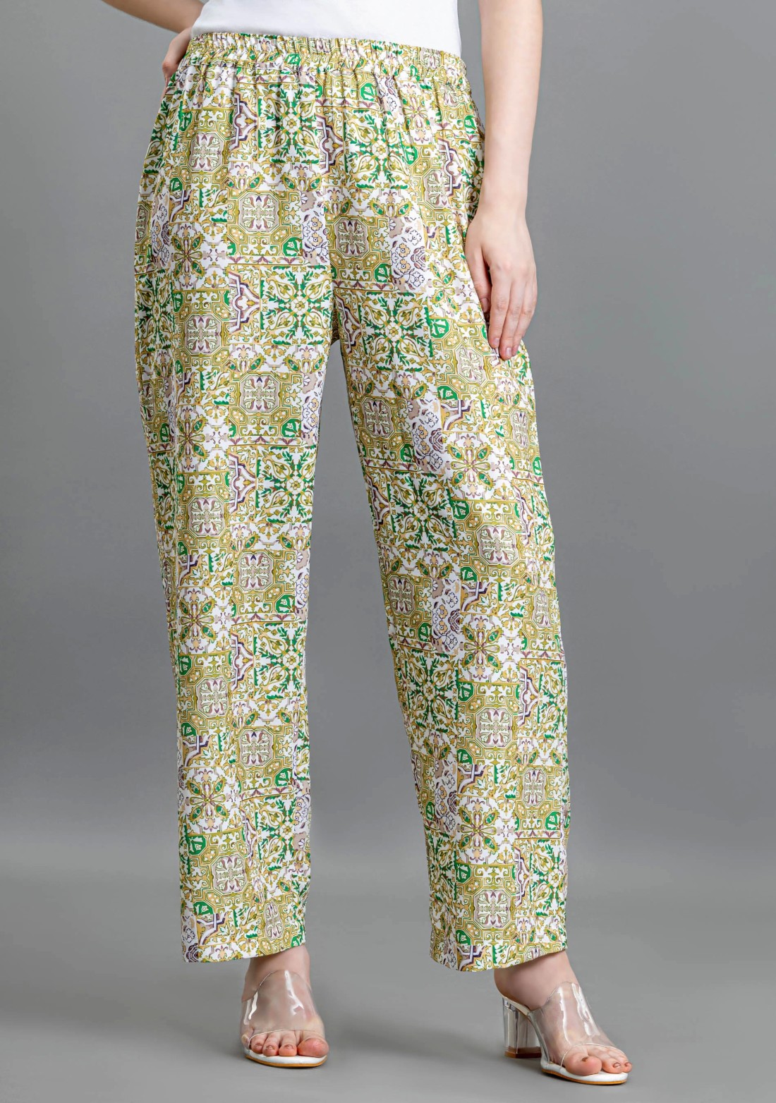 Olive Ethnic Print Palazzo Pants