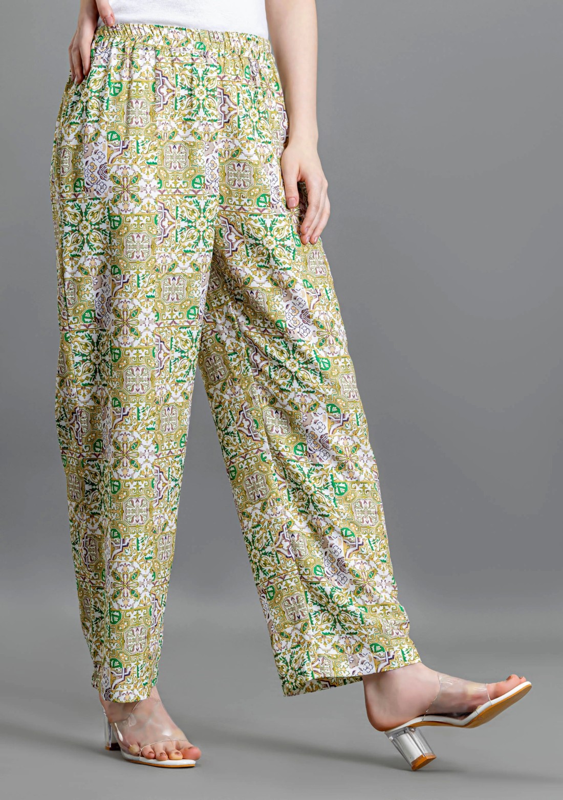 Olive Ethnic Print Palazzo Pants