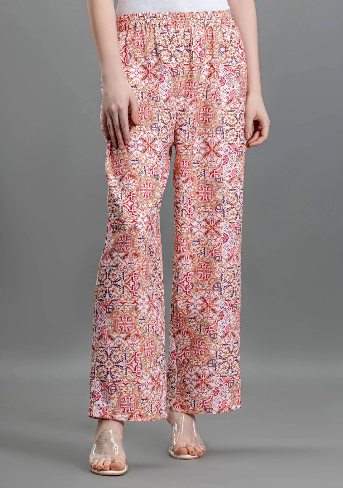 Coral Ethnic Print Palazzo Pants