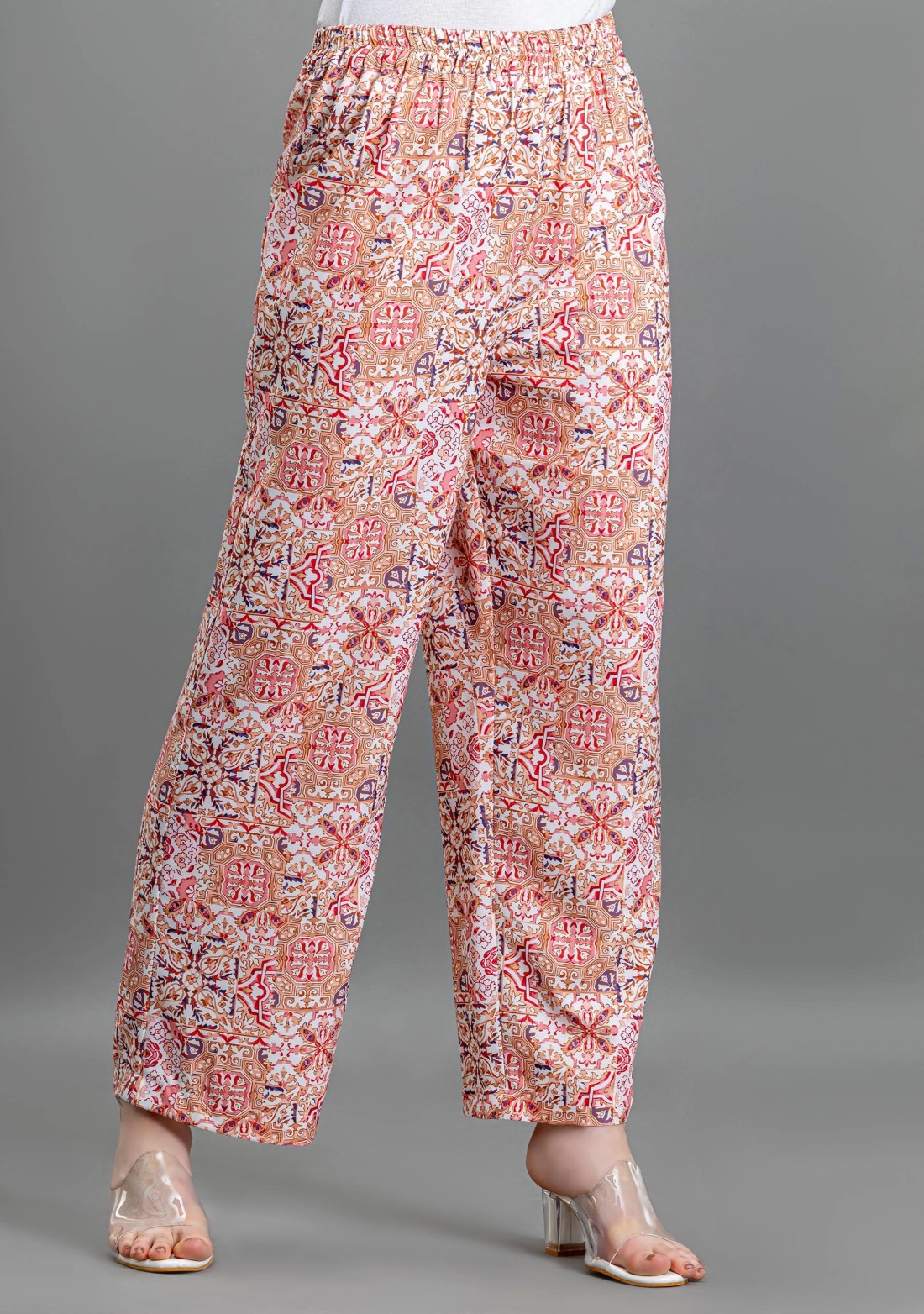 Coral Ethnic Print Palazzo Pants