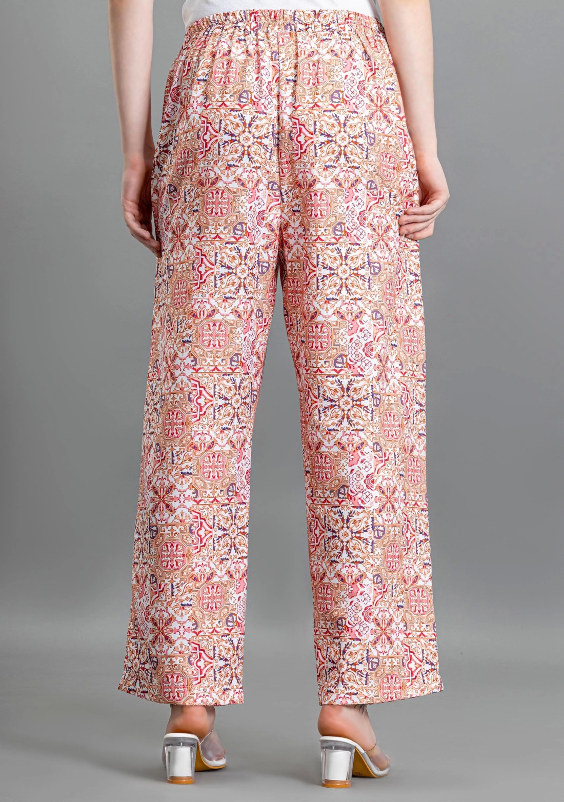 Coral Ethnic Print Palazzo Pants