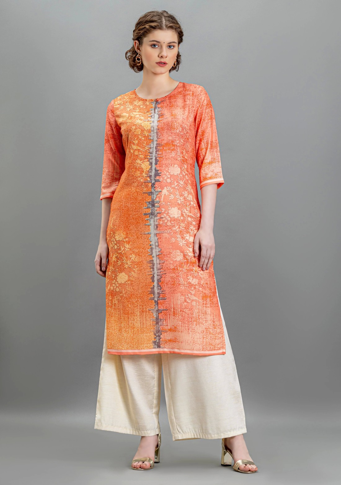 Multi Colour Abstract Print Straight Muslin Kurta