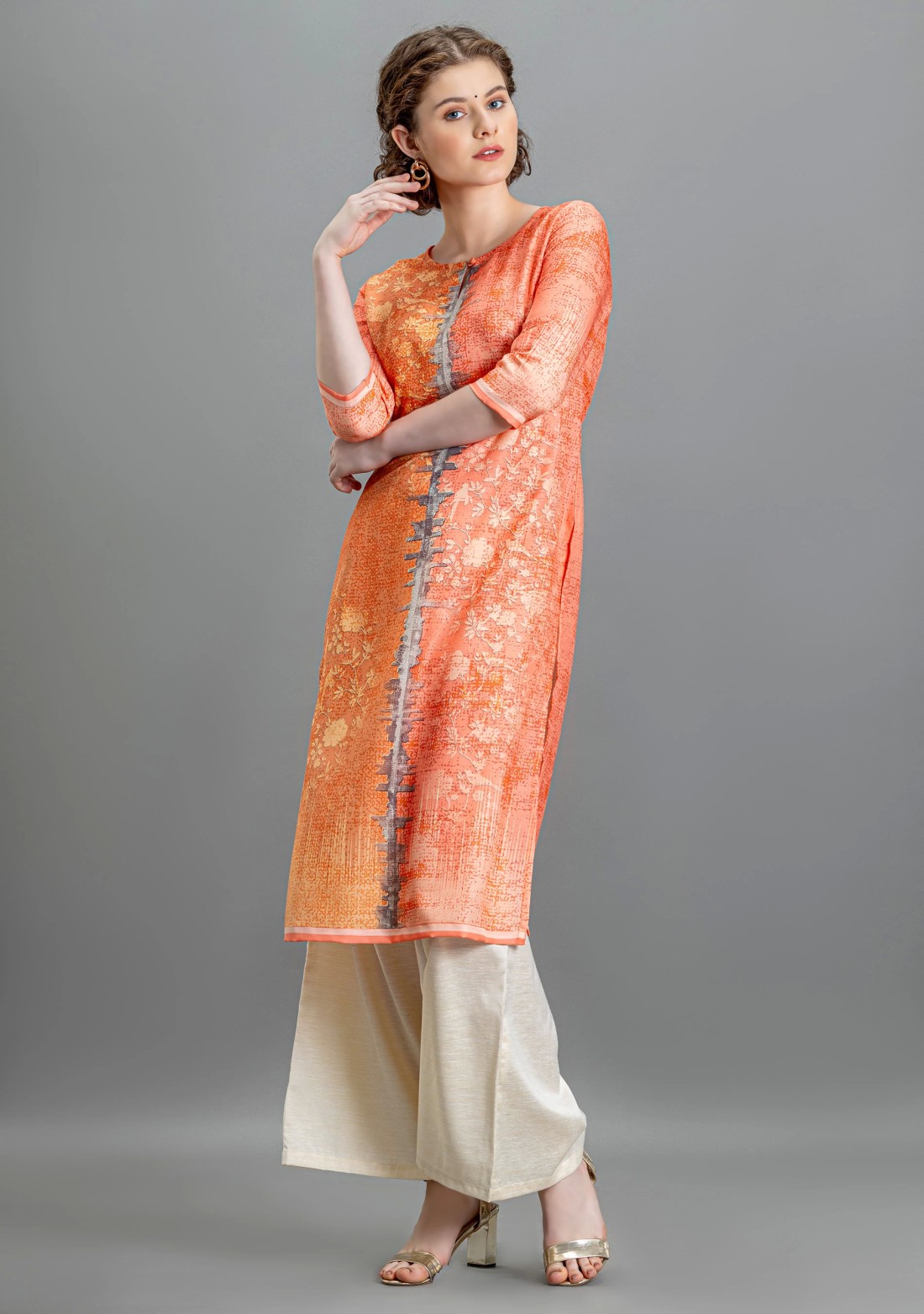 Multi Colour Abstract Print Straight Muslin Kurta