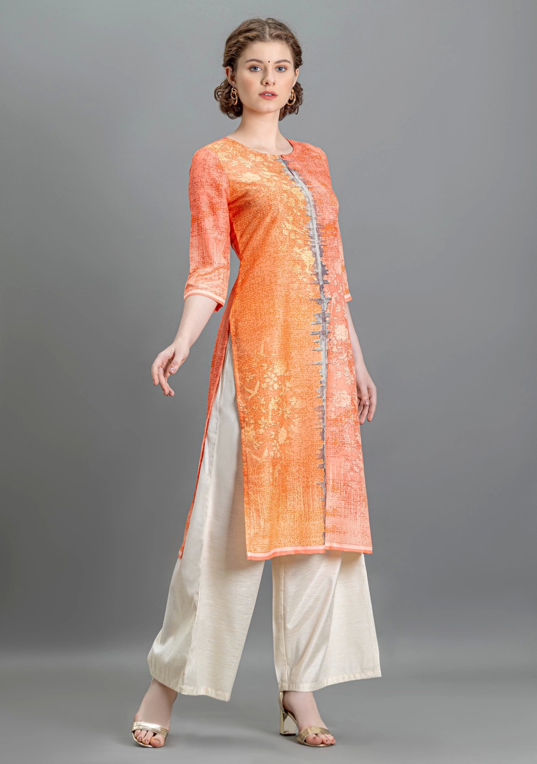 Multi Colour Abstract Print Straight Muslin Kurta