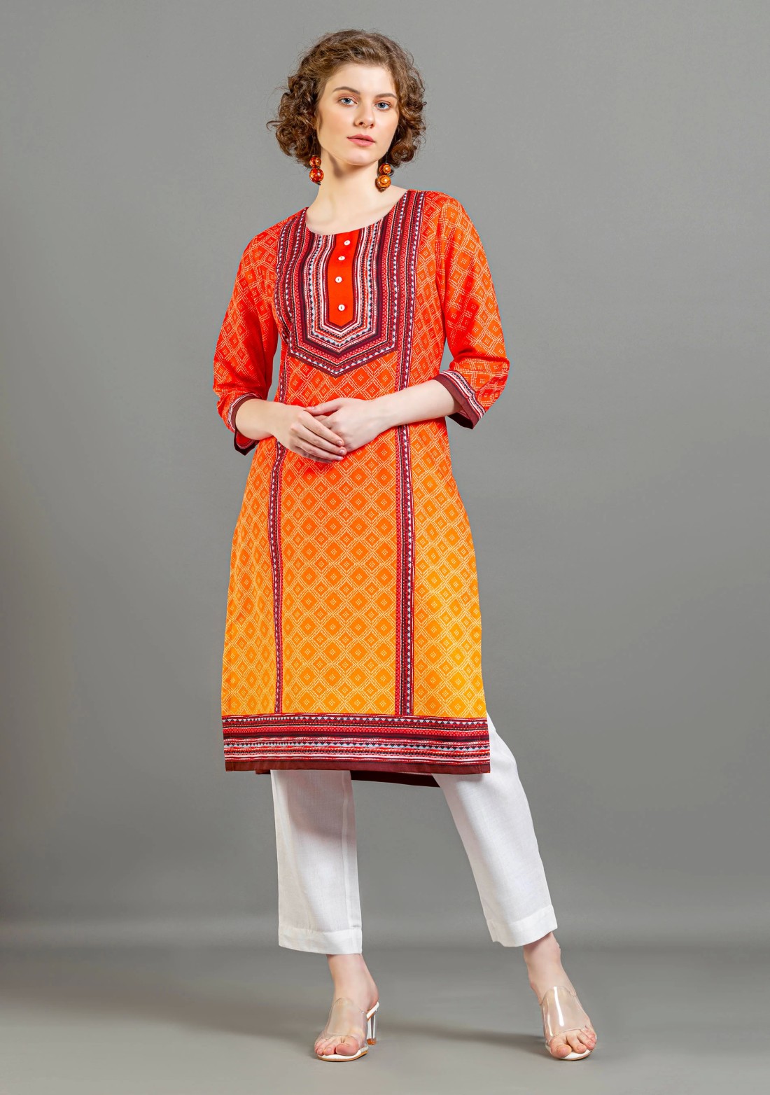 Multi Colour Ethnic Print Rayon Straight Kurta