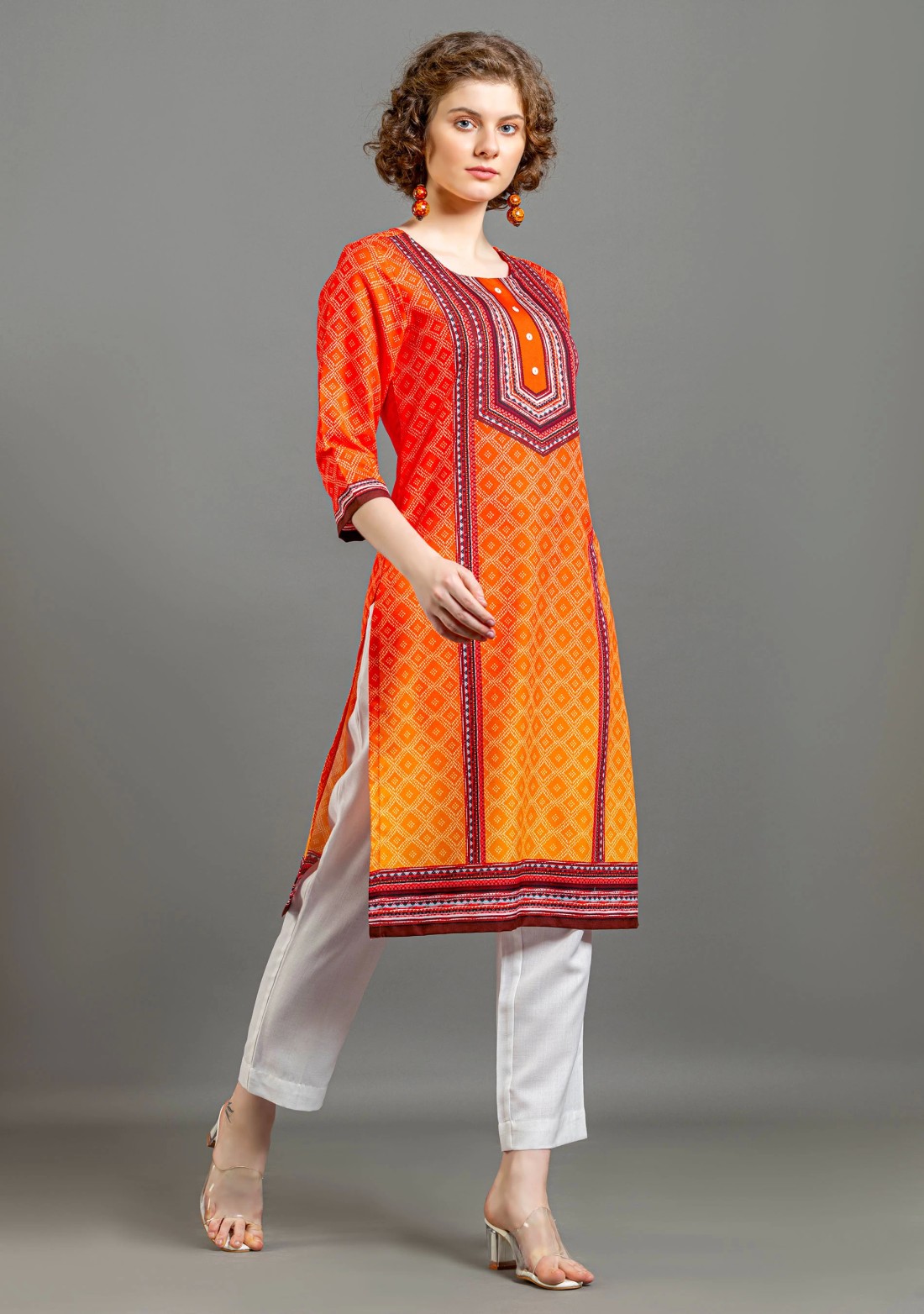 Multi Colour Ethnic Print Rayon Straight Kurta