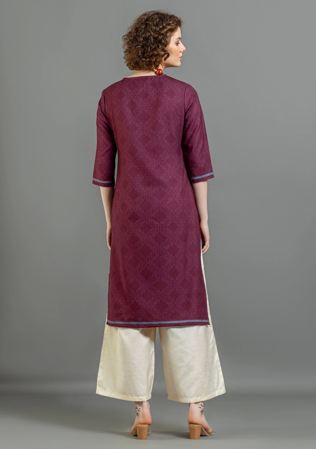 Wine Paisley Print Rayon Straight Kurta