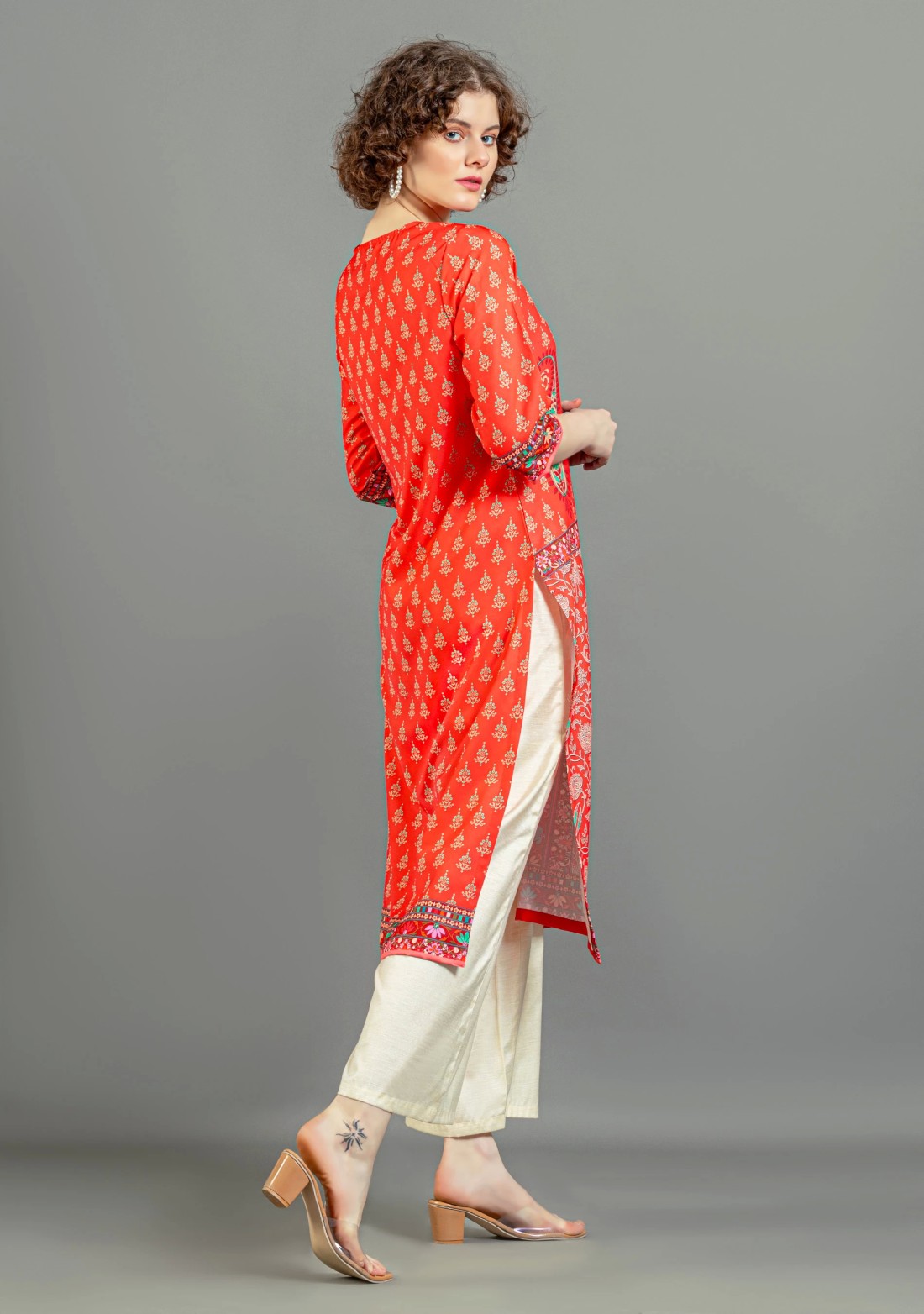 Red Ethnic Print Rayon Straight Kurta