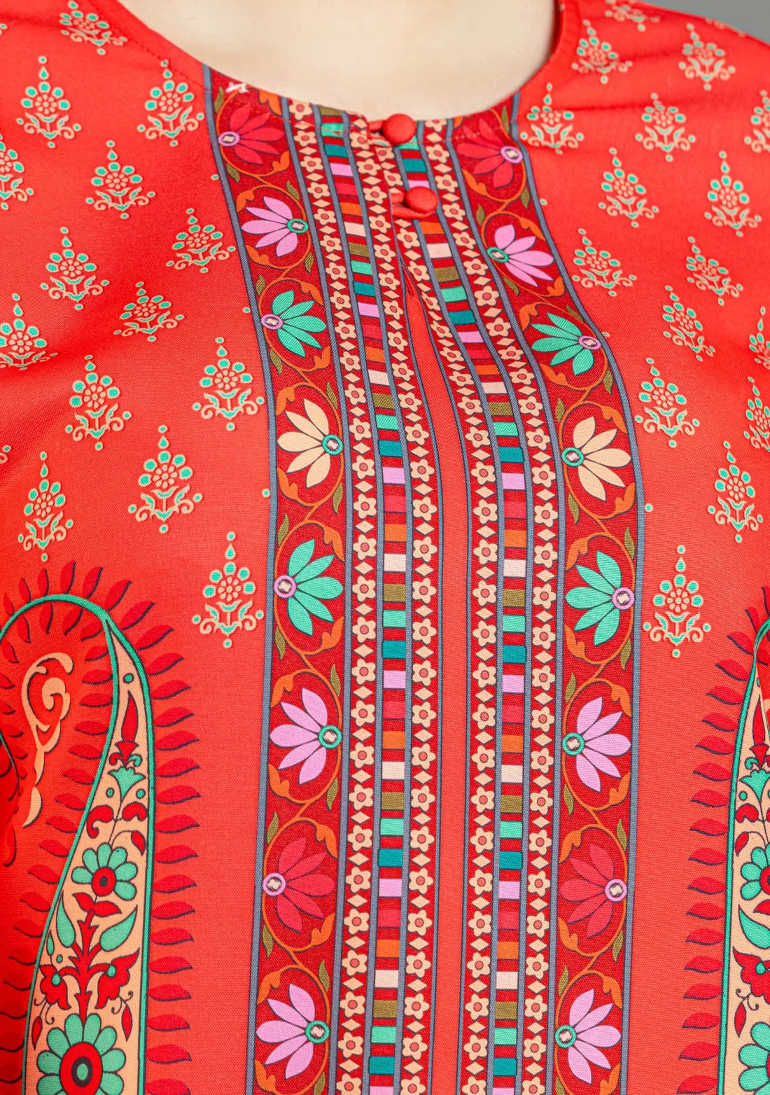 Red Ethnic Print Rayon Straight Kurta