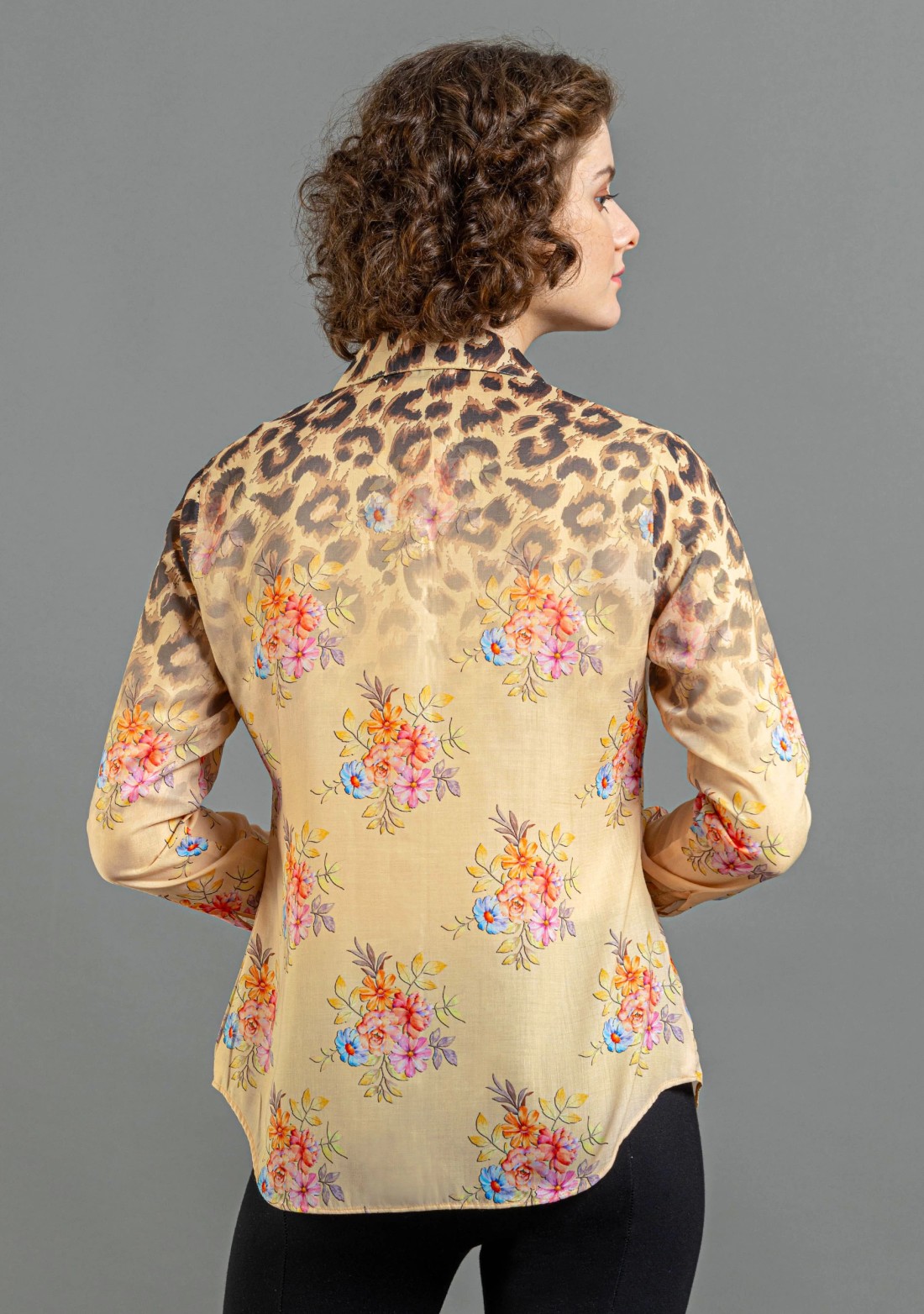 Beige Fusion Print Muslin Shirt