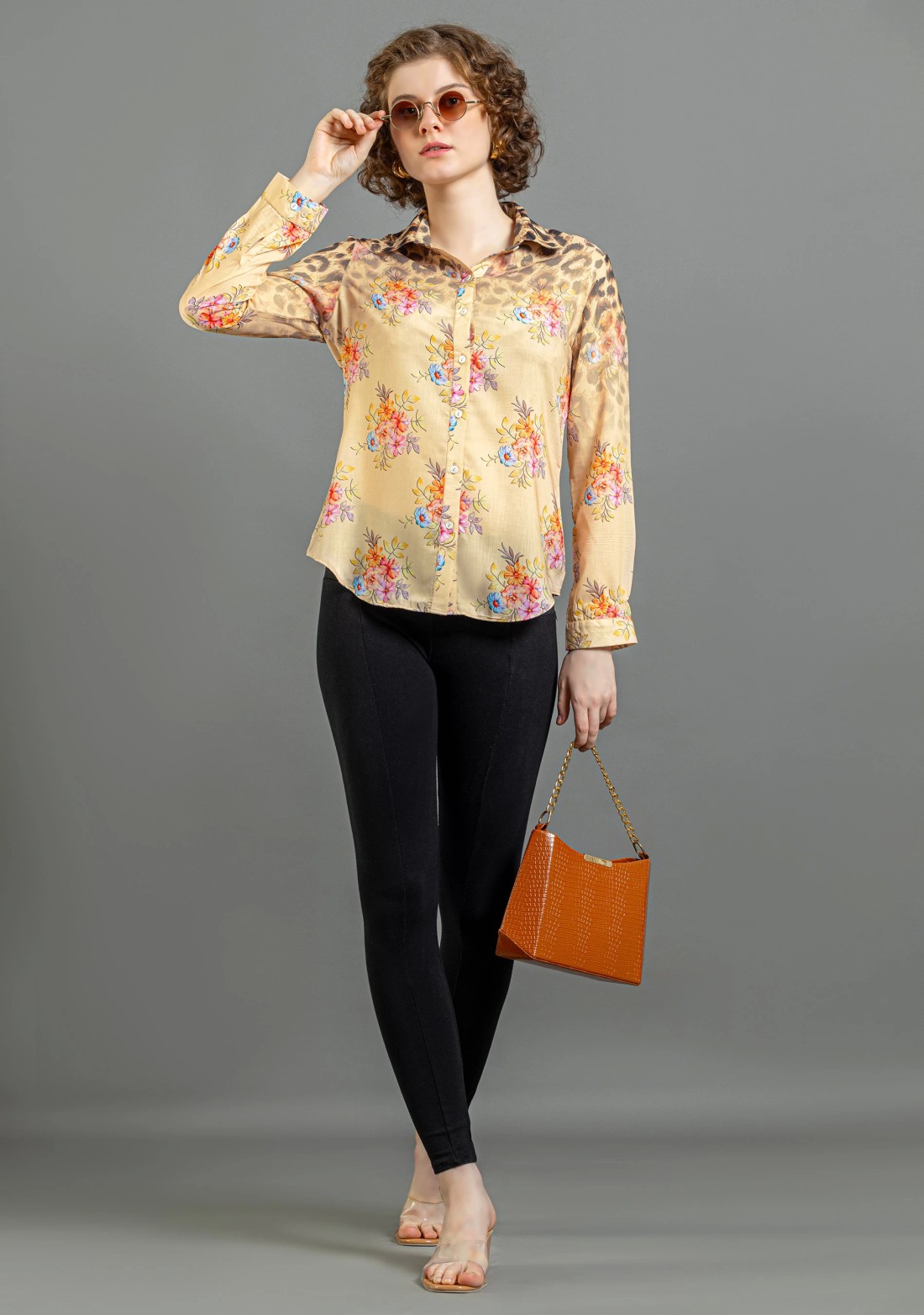 Beige Fusion Print Muslin Shirt