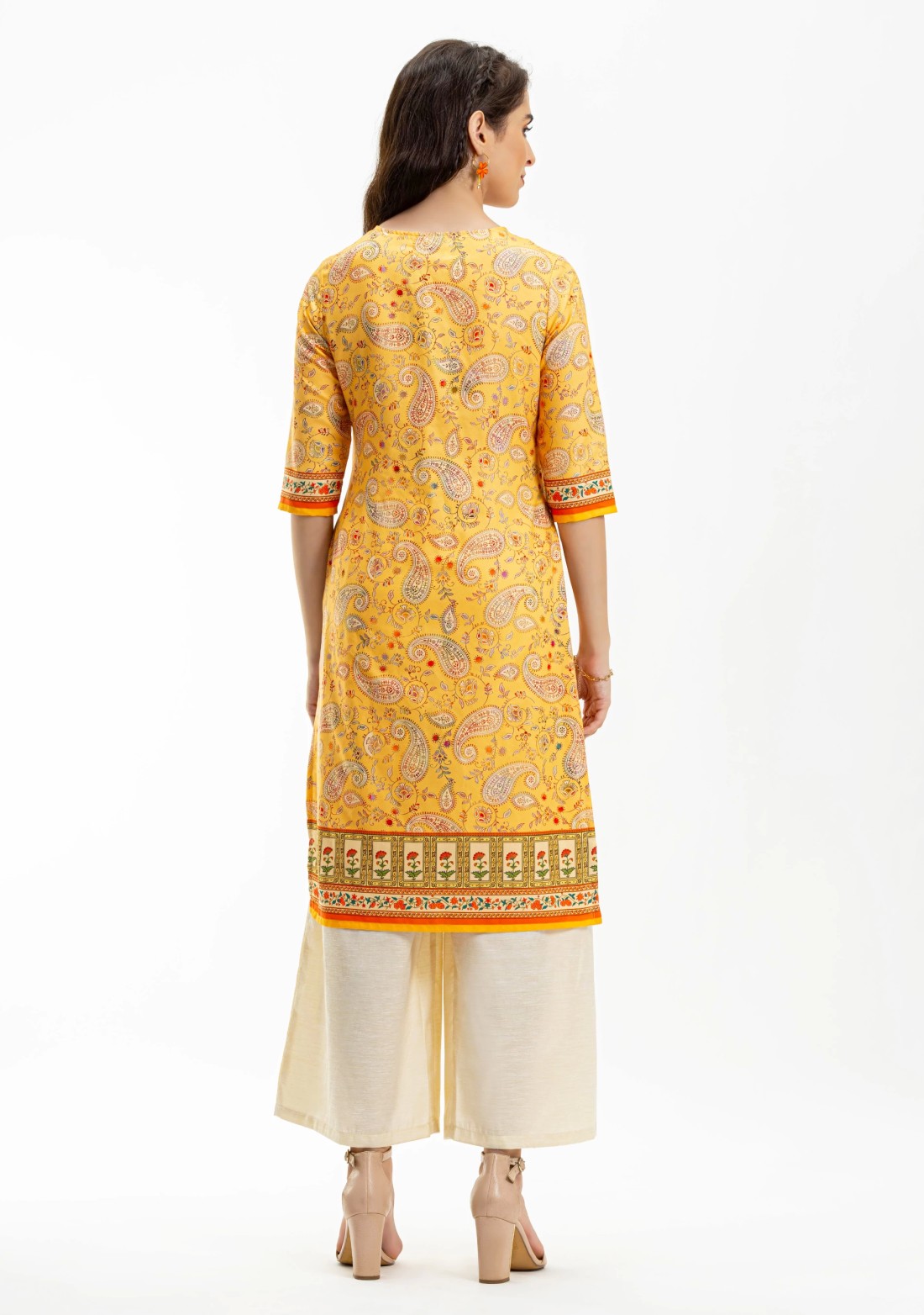 Yellow Ethnic Print Straight Kurta