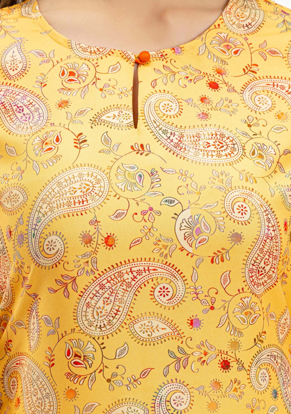 Yellow Ethnic Print Straight Kurta