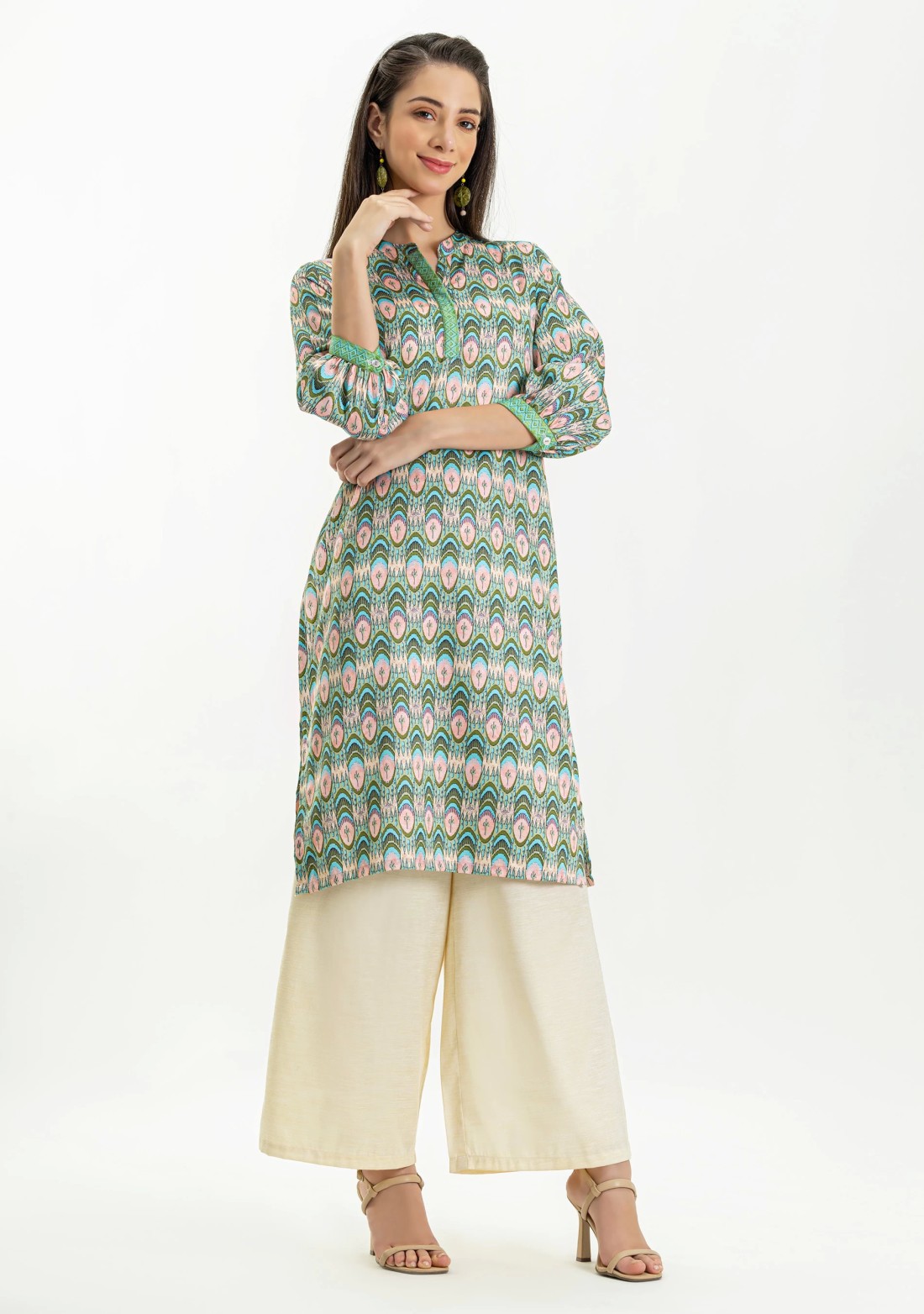 Multi Colour Ikat Print Straight Kurti