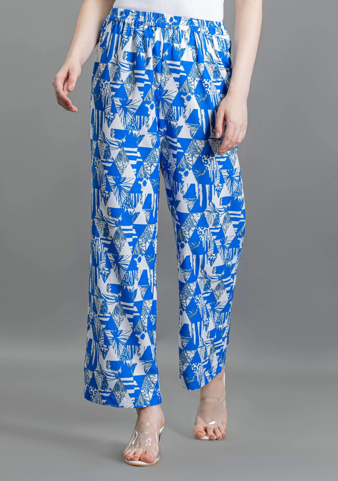 Blue Abstract Print Palazzo Pants