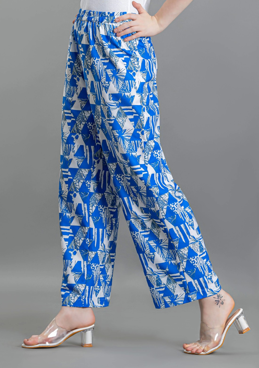 Blue Abstract Print Palazzo Pants