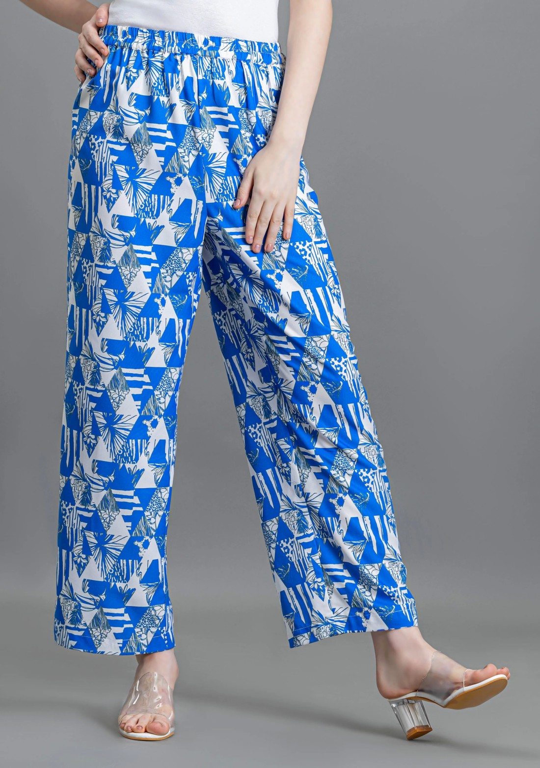 Blue Abstract Print Palazzo Pants