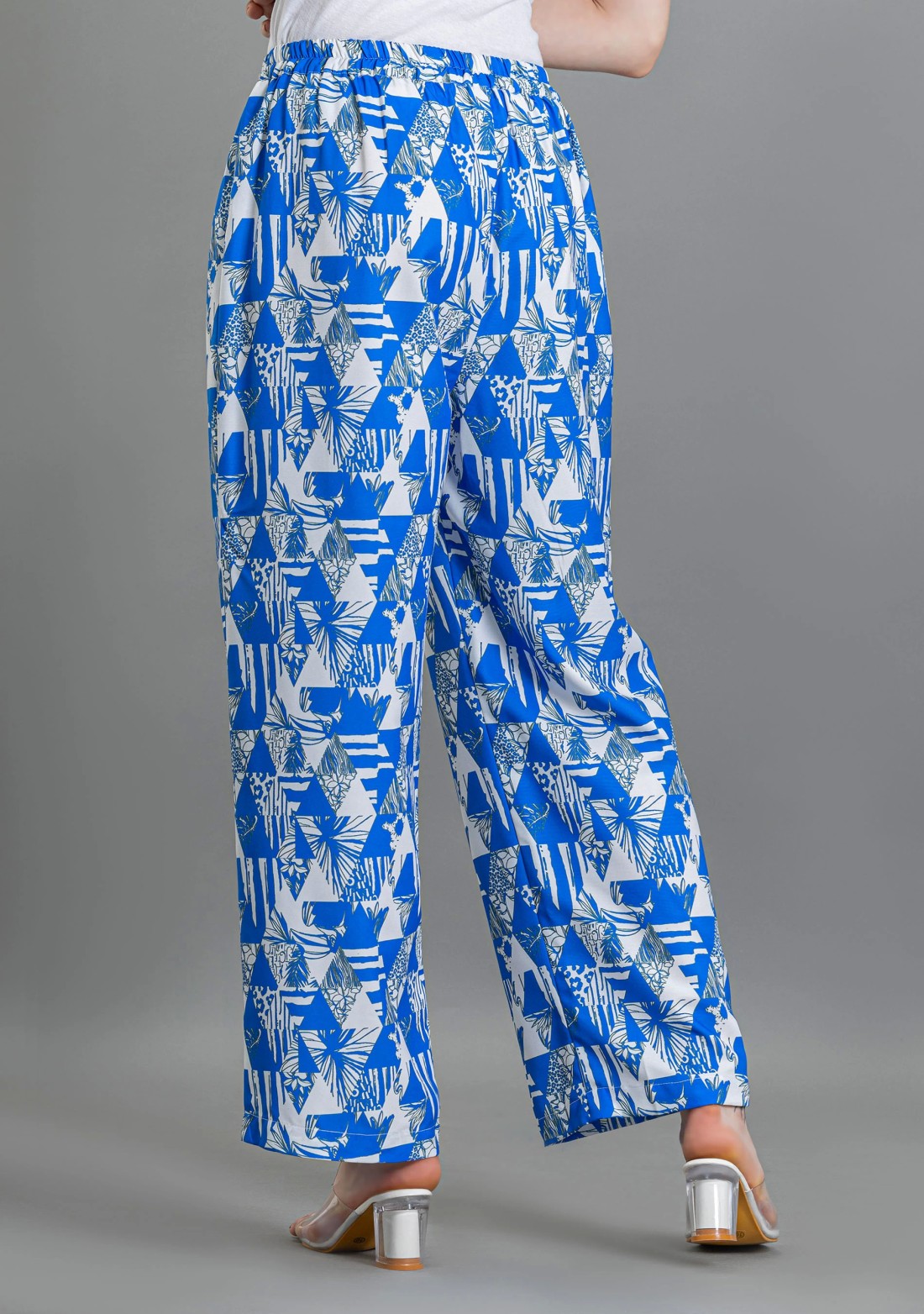 Blue Abstract Print Palazzo Pants