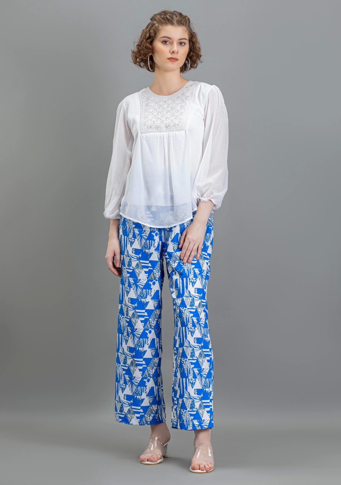 Blue Abstract Print Palazzo Pants