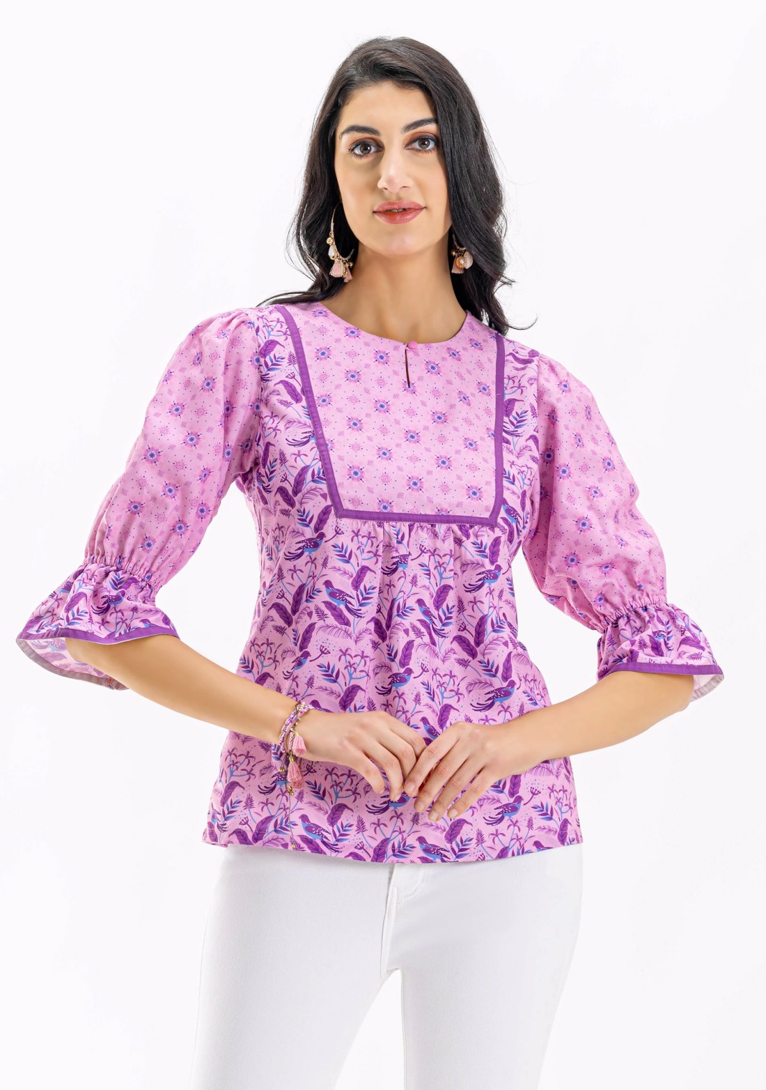 Lavender Botanical Print A-Line Top