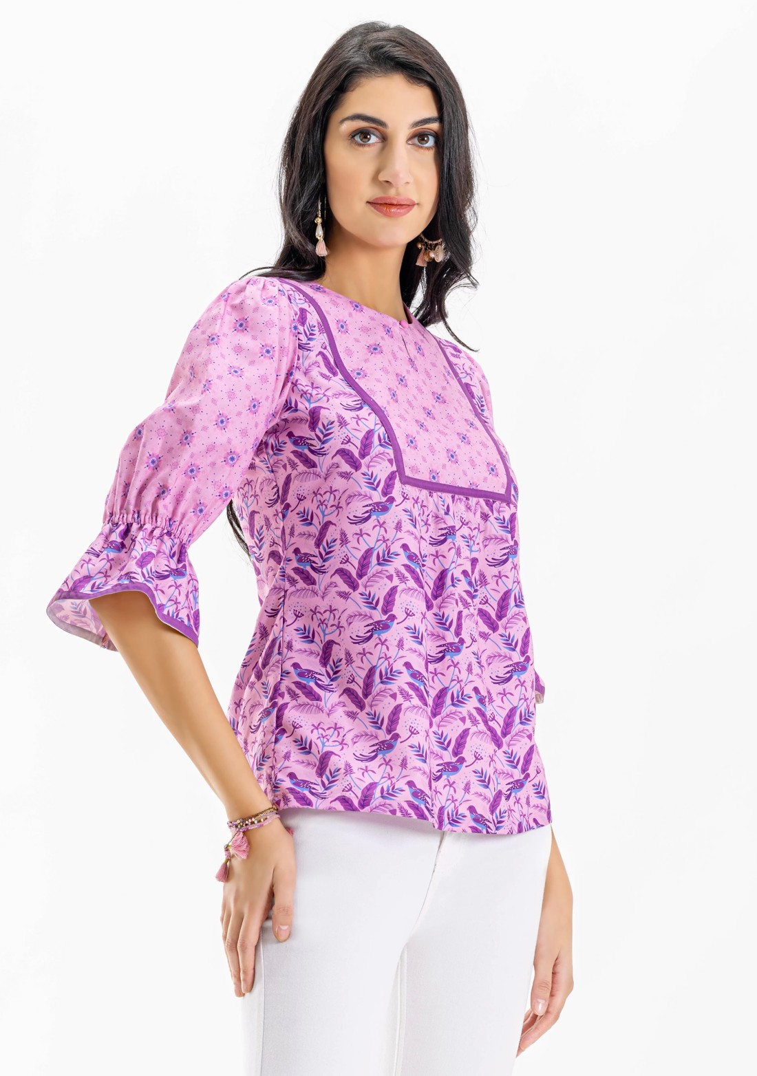 Lavender Botanical Print A-Line Top